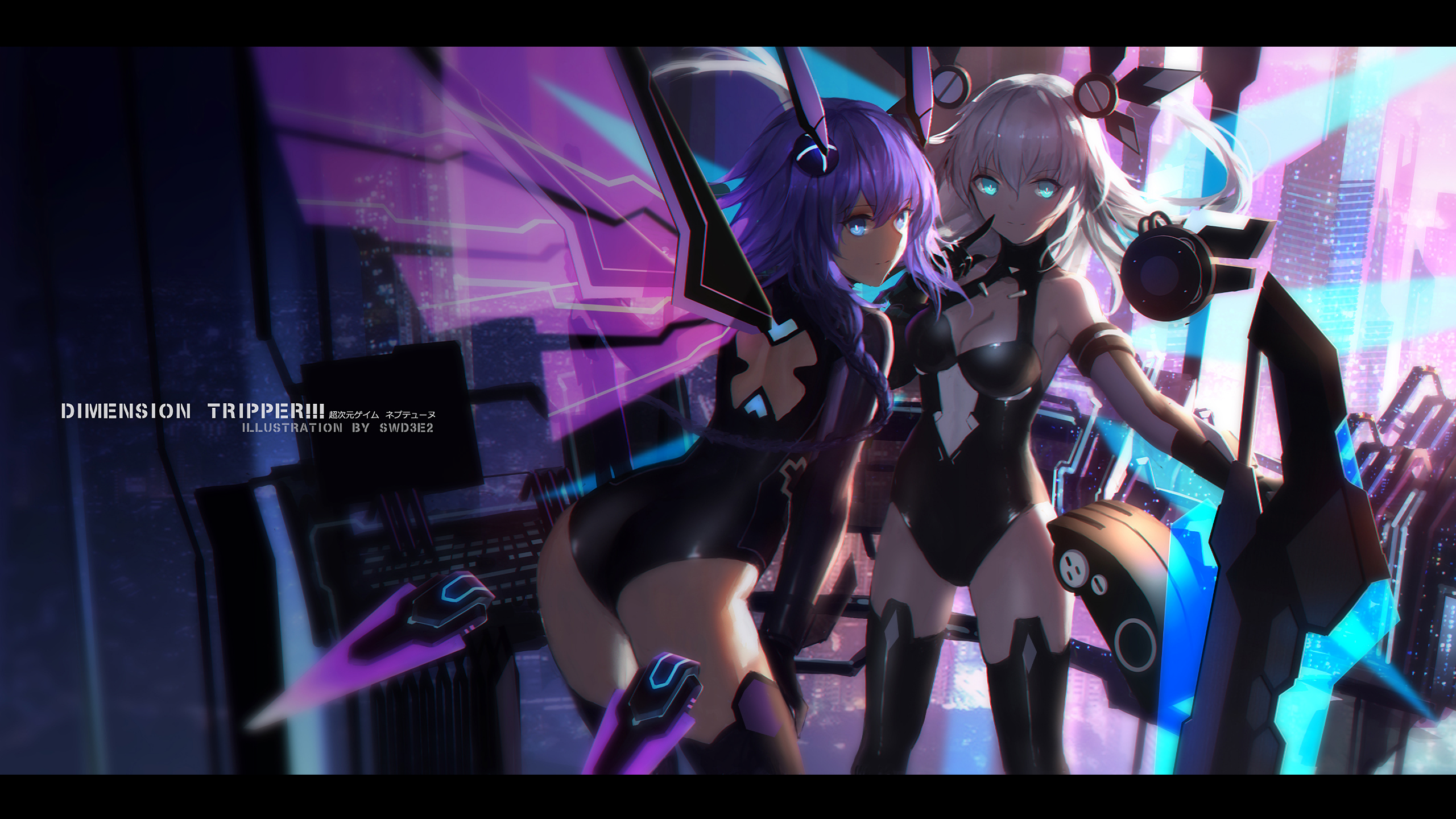 Purple Heart and Black Heart from Hyperdimension Neptunia HD Wallpaper