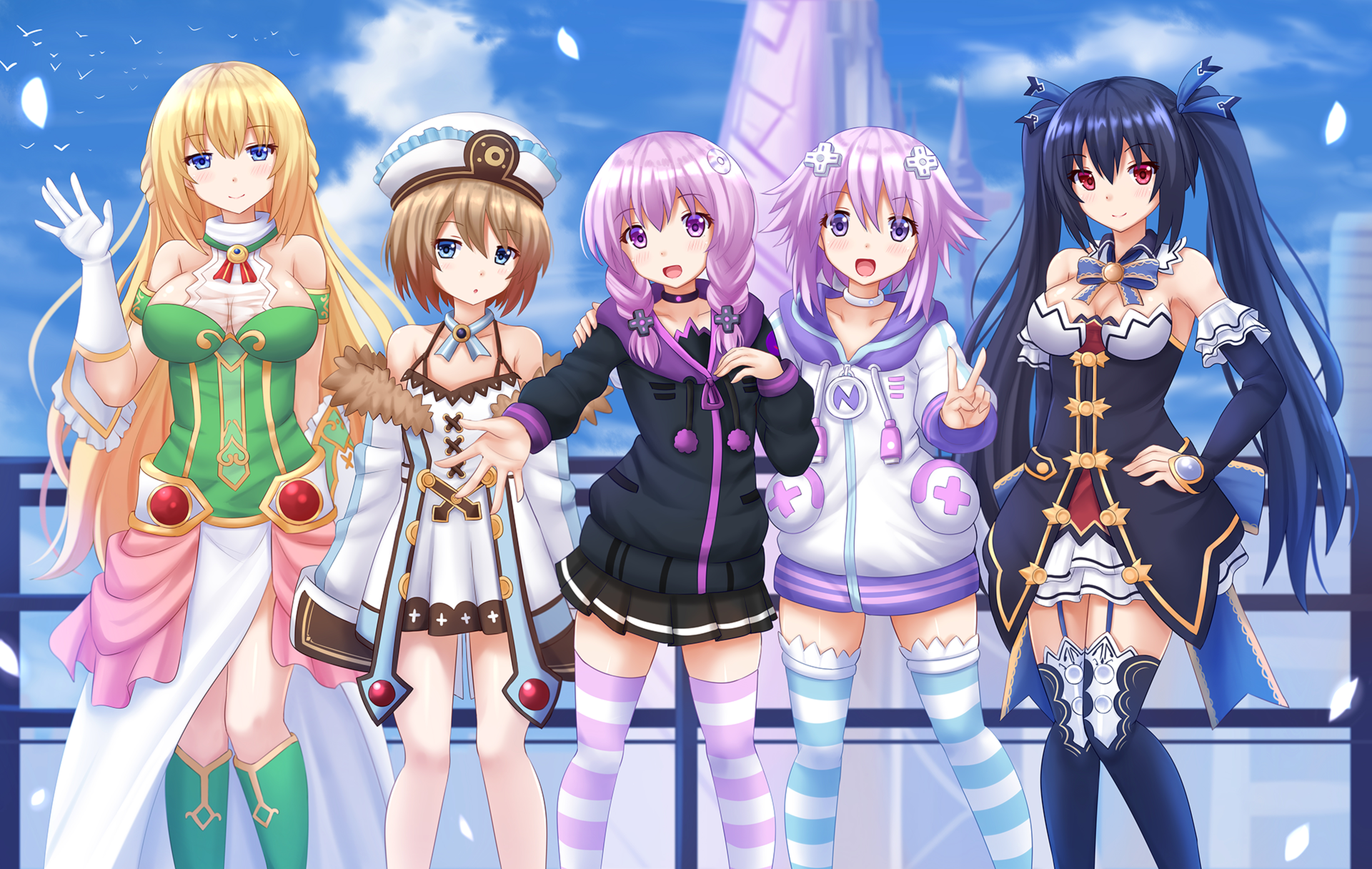 Five girls from Hyperdimension Neptunia posing HD Wallpaper
