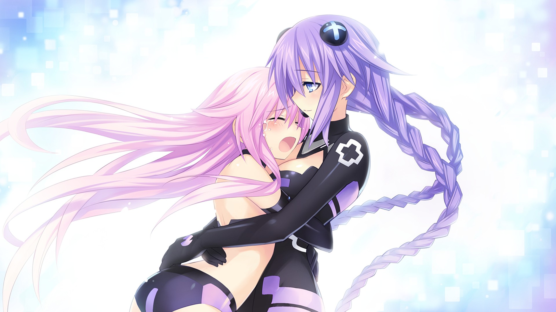 Neptune from Hyperdimension Neptunia hugging another Neptune HD Wallpaper