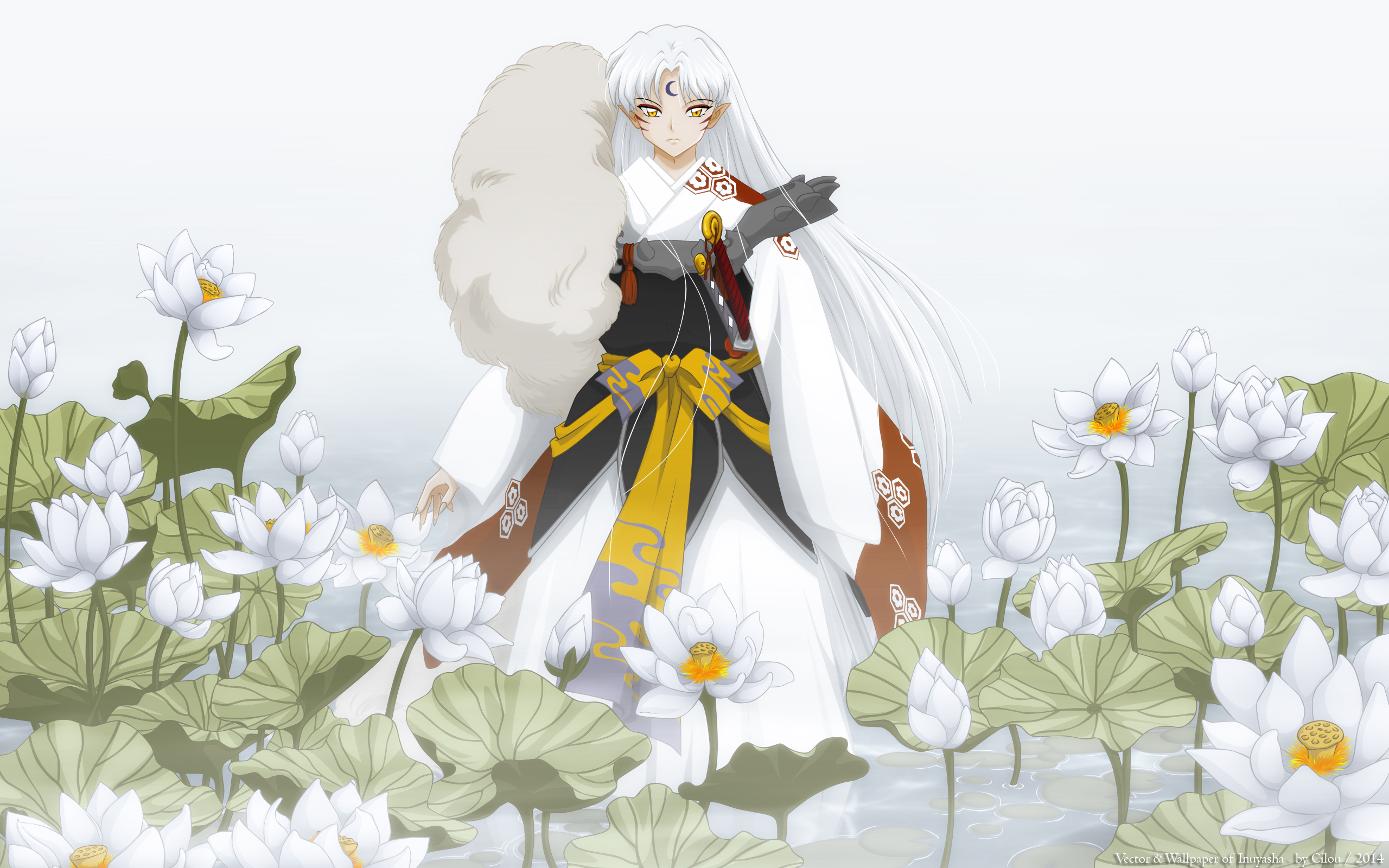 Sesshomaru from InuYasha in a lotus pond HD Wallpaper