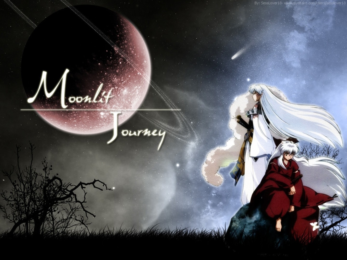 Inuyasha characters with a planet and starry sky HD Wallpaper