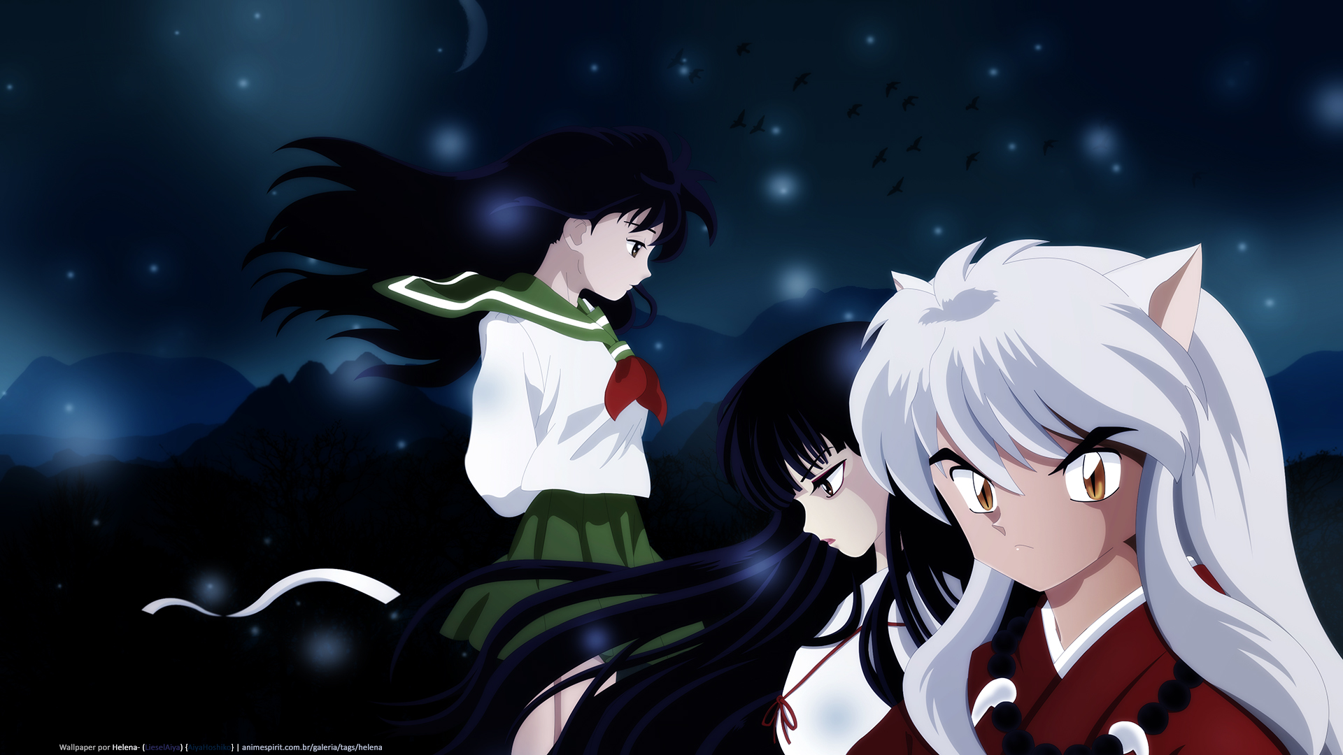 Inuyasha characters in a night landscape HD Wallpaper