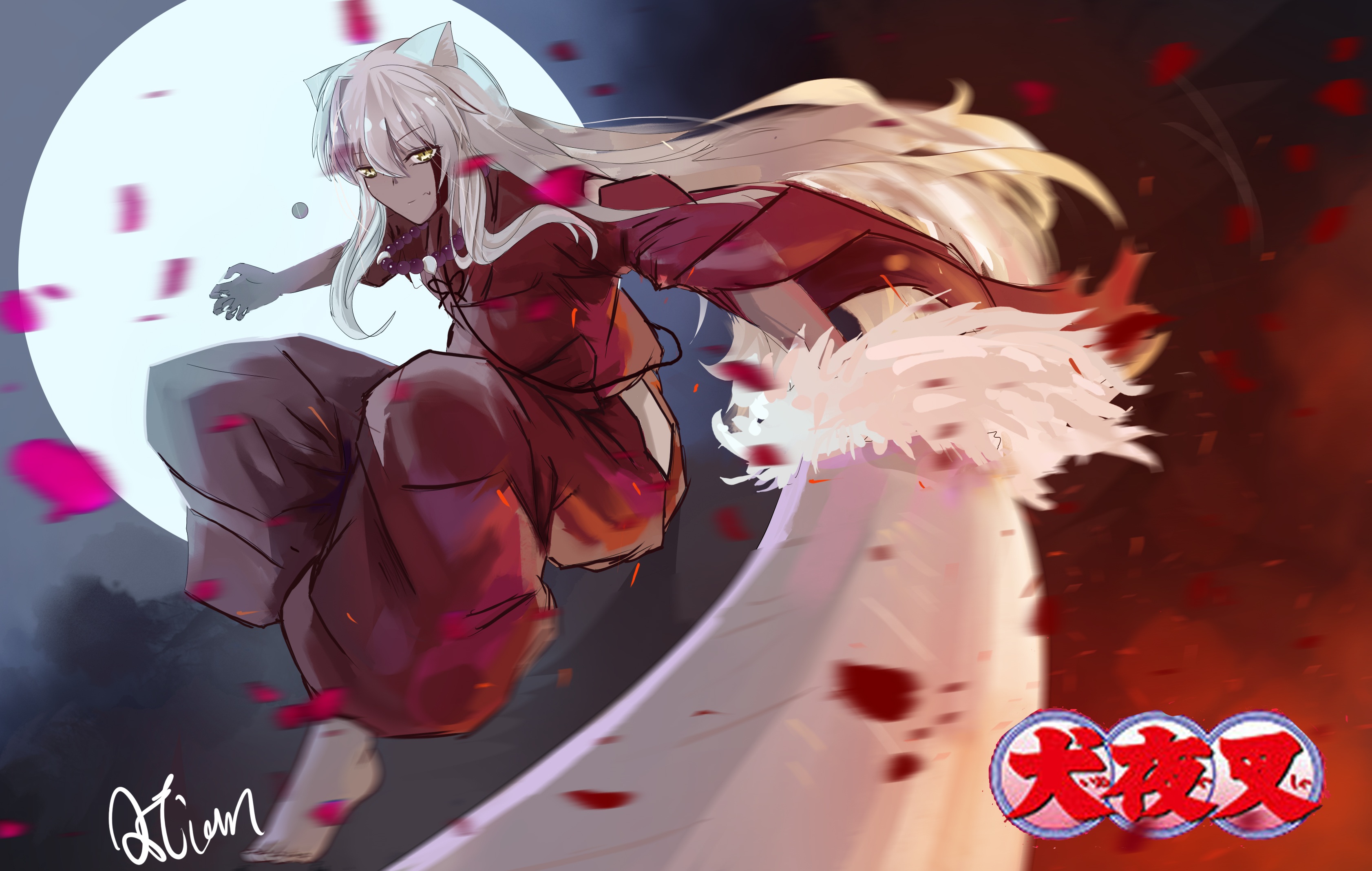 Inuyasha from InuYasha with a full moon HD Wallpaper