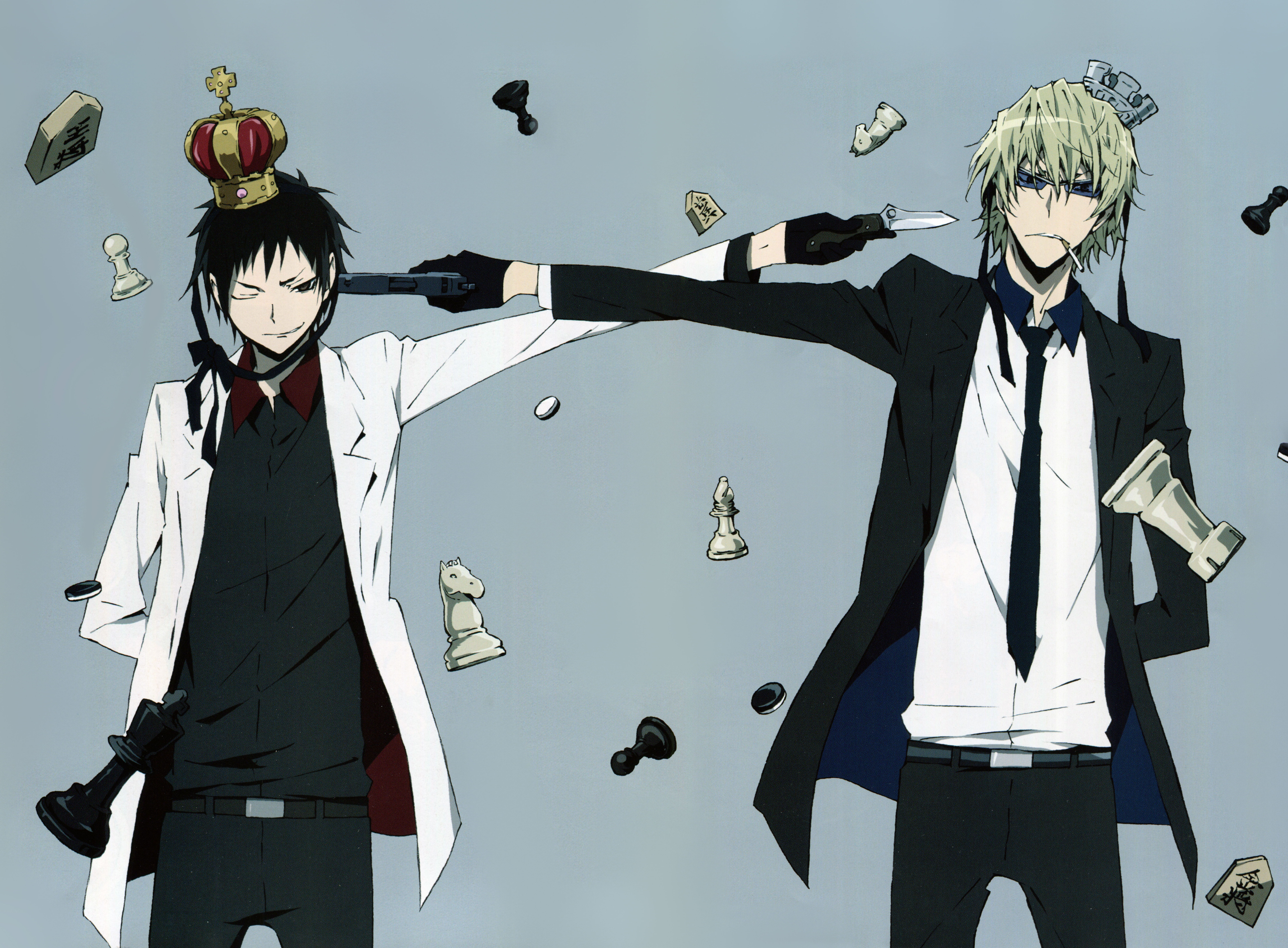 Izaya Orihara with chess pieces HD Wallpaper