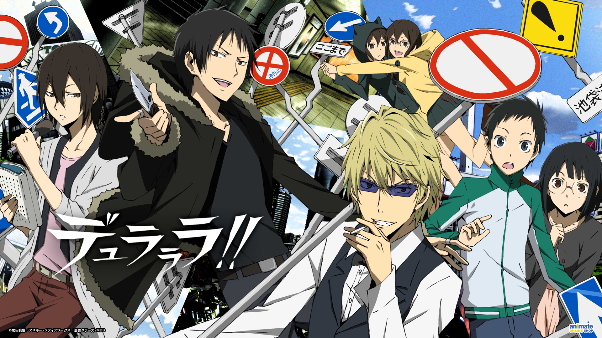 Durarara!! characters with street signs HD Wallpaper