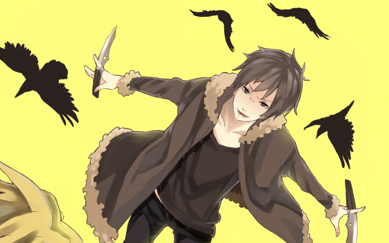Izaya Orihara with Crows and Swords HD Wallpaper