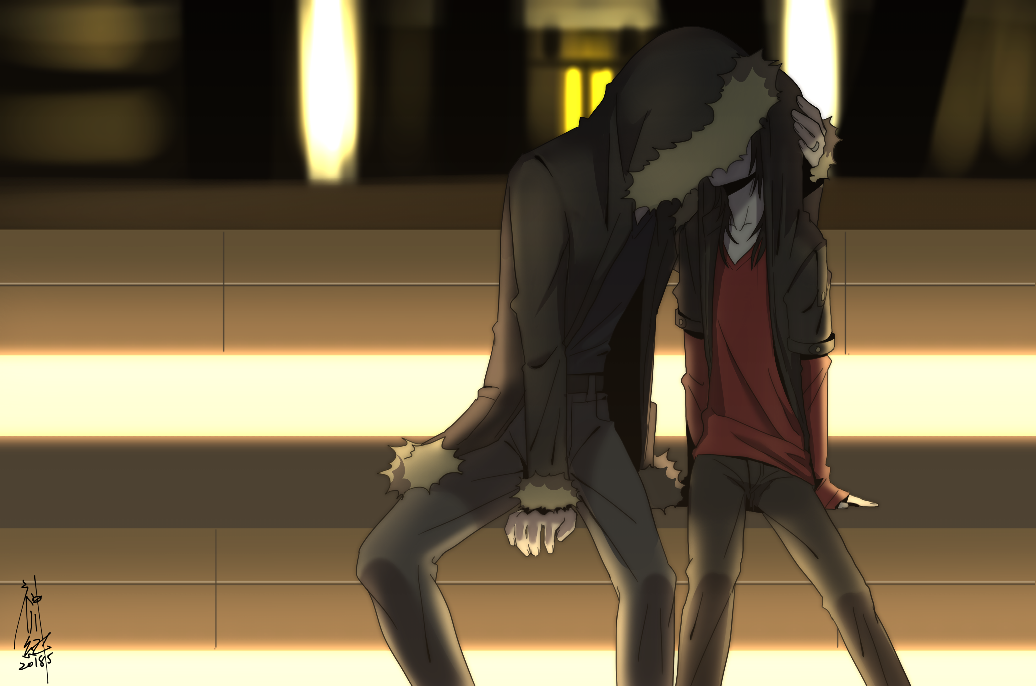 Izaya Orihara sitting on steps HD Wallpaper