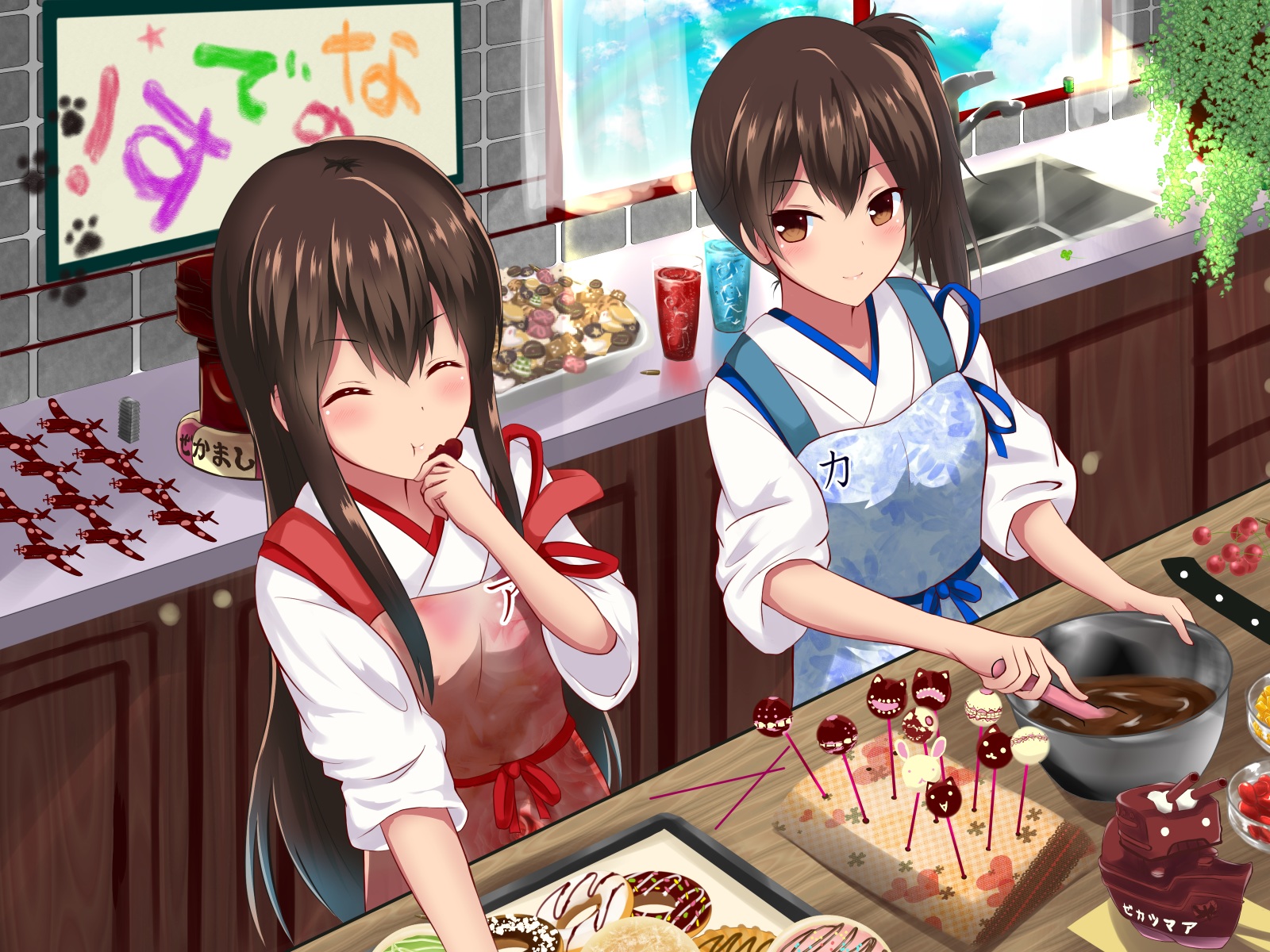 Kaga from Kancolle making sweets HD Wallpaper