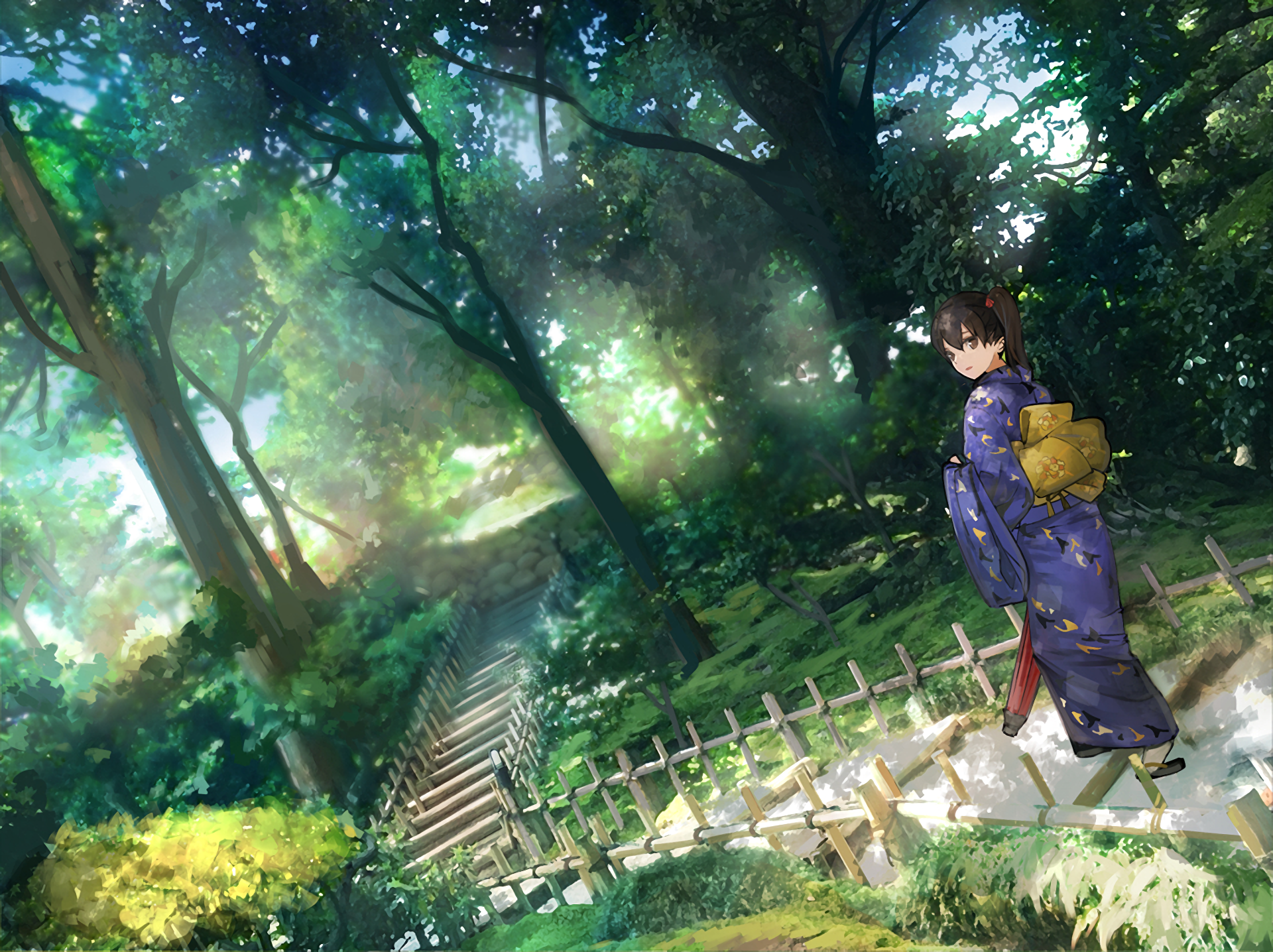 Kaga from Kancolle in a Japanese garden HD Wallpaper