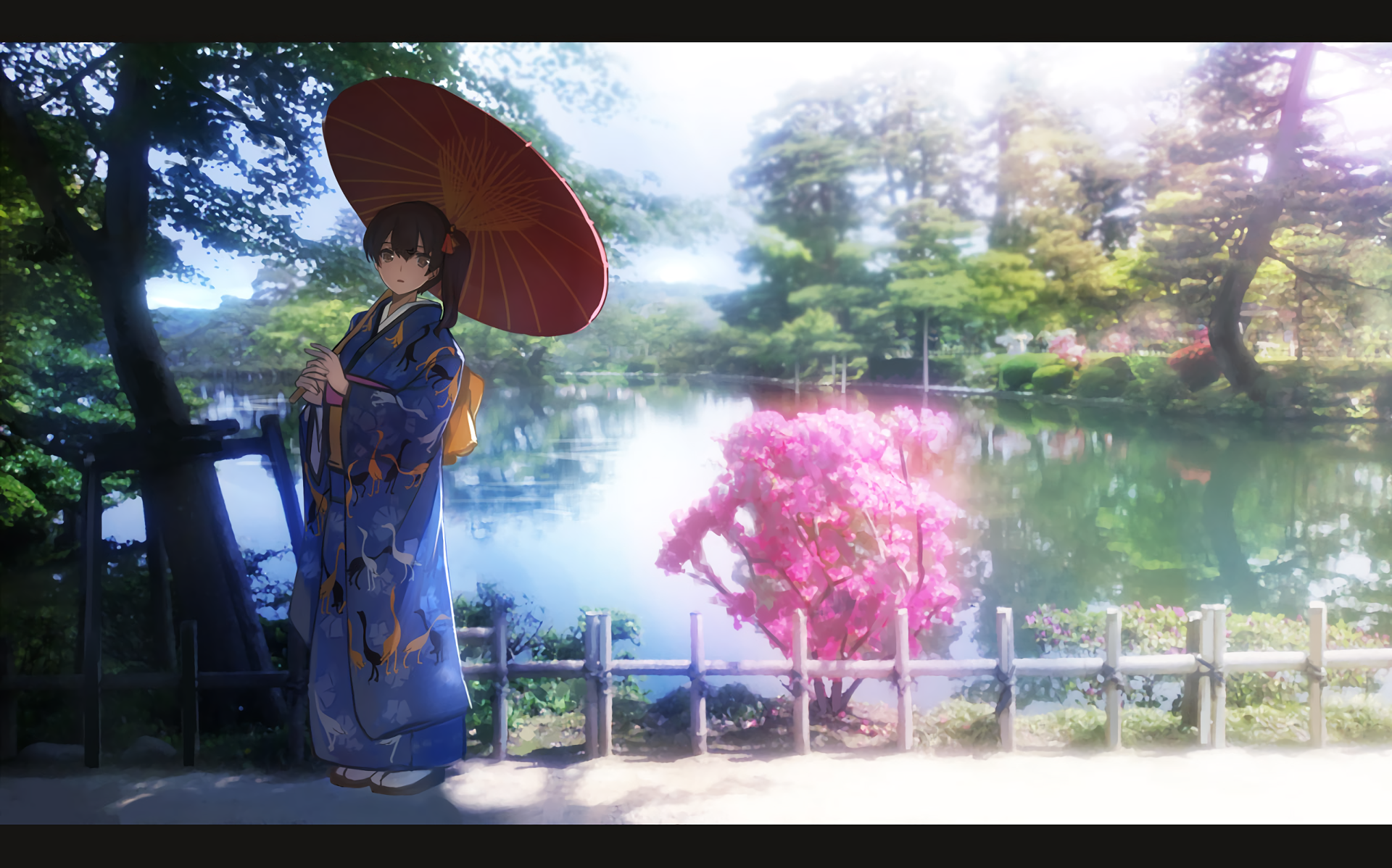 Kaga from Kancolle in a Japanese Garden HD Wallpaper