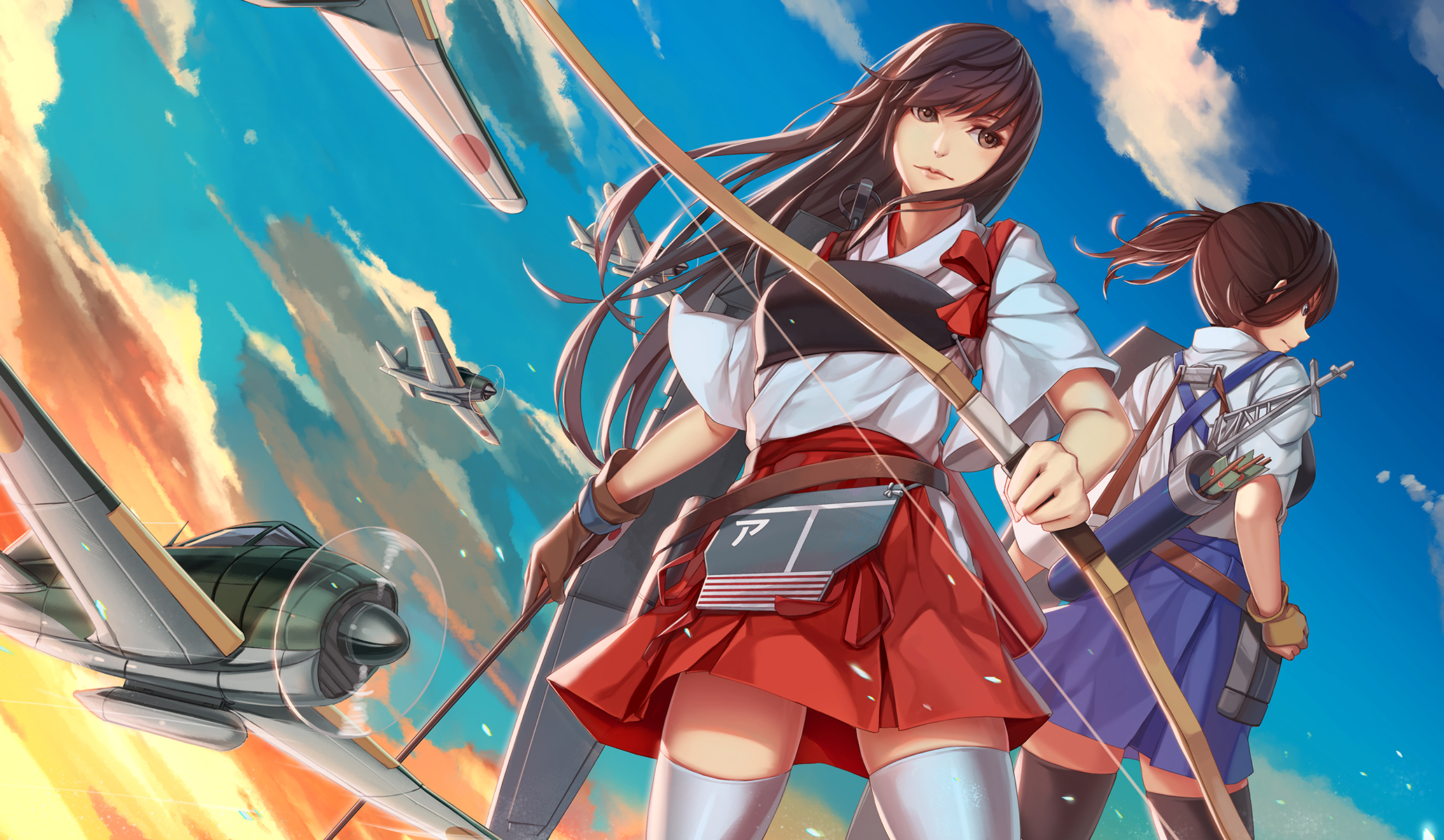 Kaga from Kancolle with airplanes HD Wallpaper