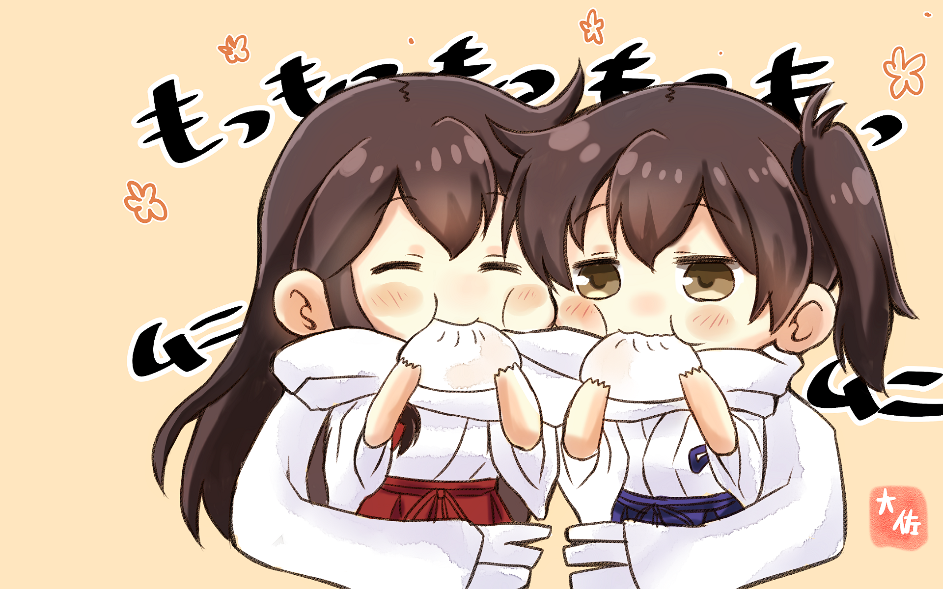 Kaga from Kancolle eating buns HD Wallpaper