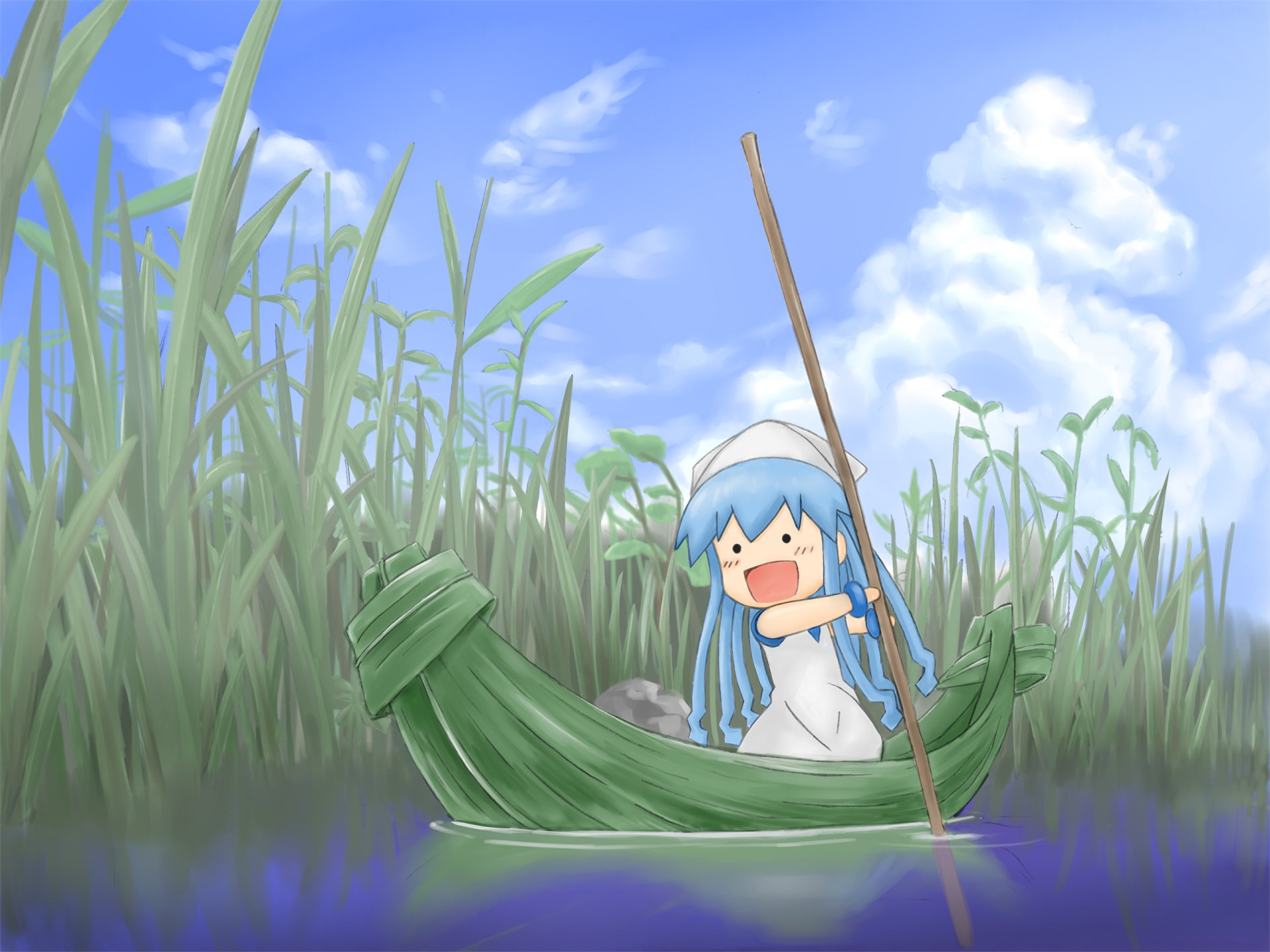 Ika Musume in a boat HD Wallpaper