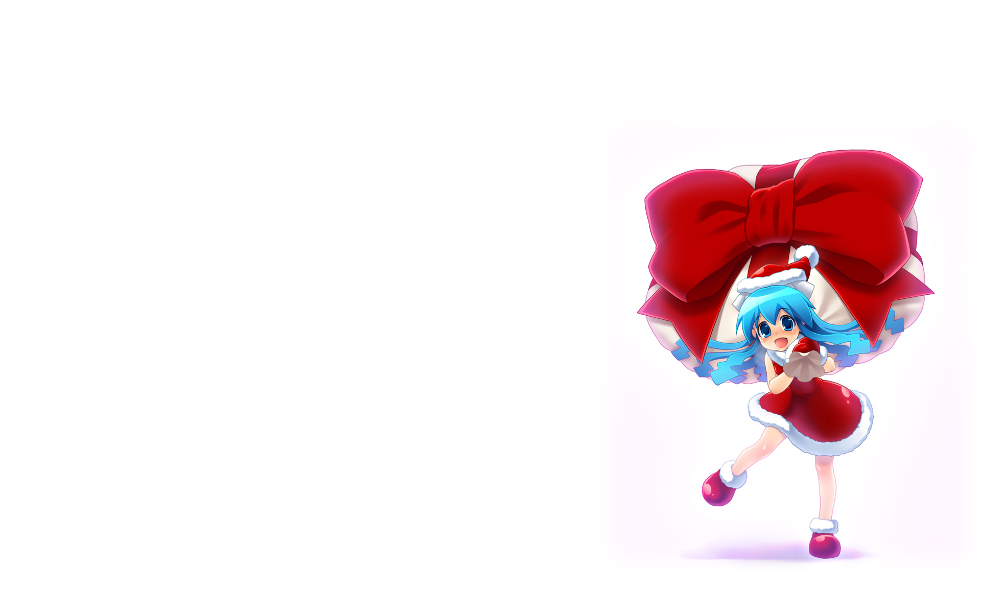 Ika Musume in Christmas Outfit Holding a Giant Bow HD Wallpaper