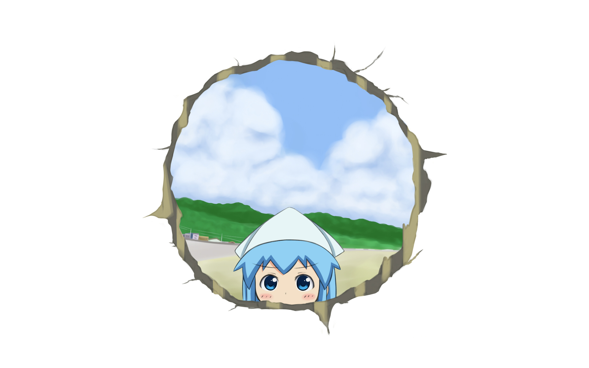 Ika Musume peeking through a hole HD Wallpaper