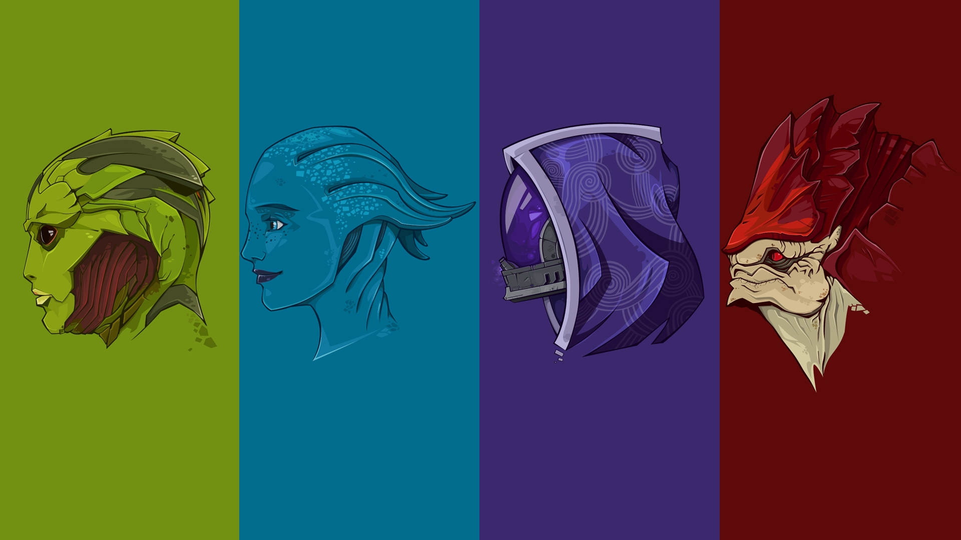 Mass Effect Characters: Asari, Turian, Quarian, Krogan HD Wallpaper