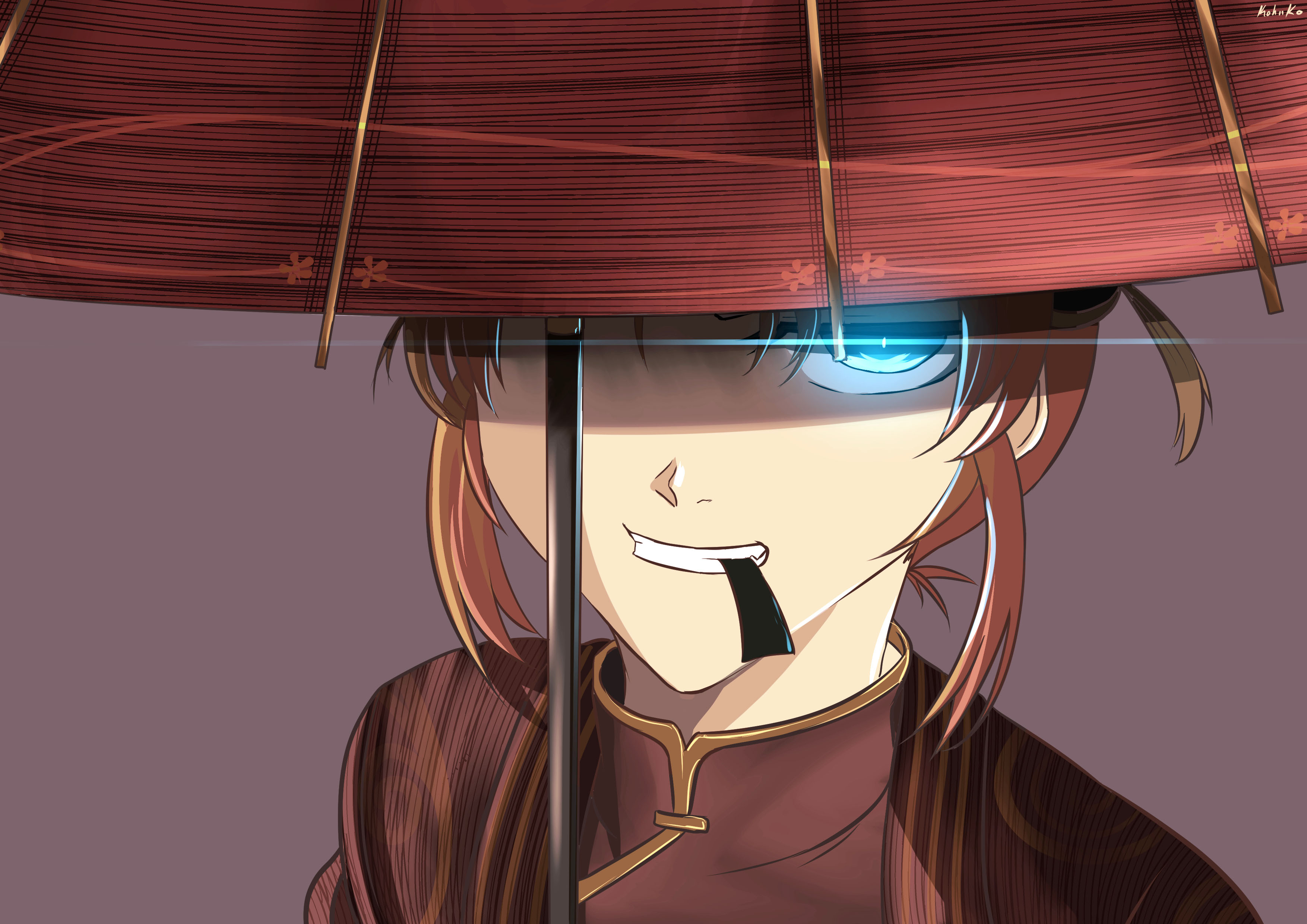 Kagura from Gintama under a red umbrella HD Wallpaper