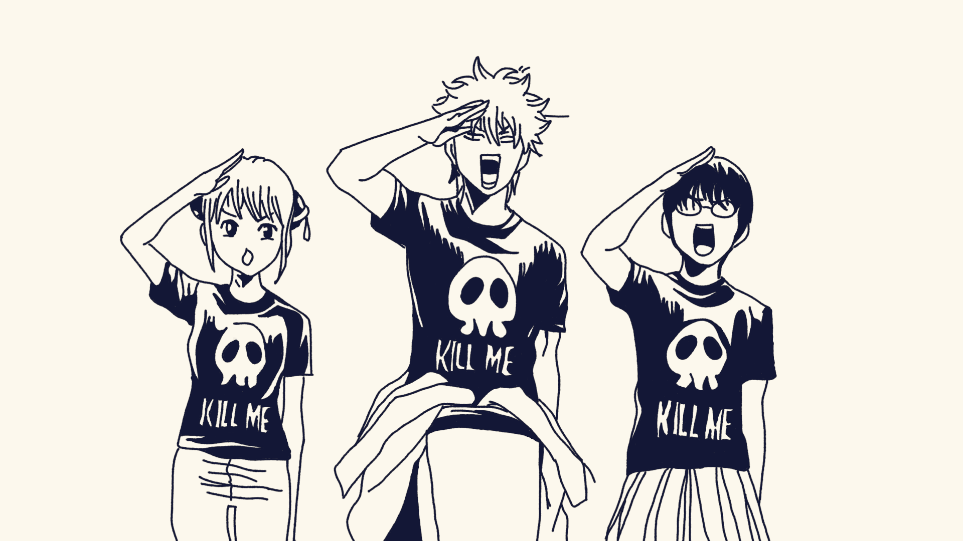Kagura and friends from Gintama wearing 'Kill Me' shirts HD Wallpaper