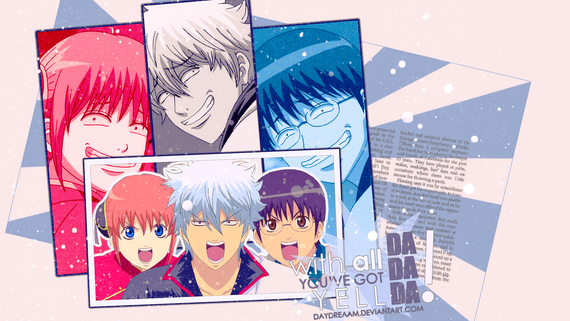 Kagura, Gintoki, and Shinpachi from Gintama HD Wallpaper
