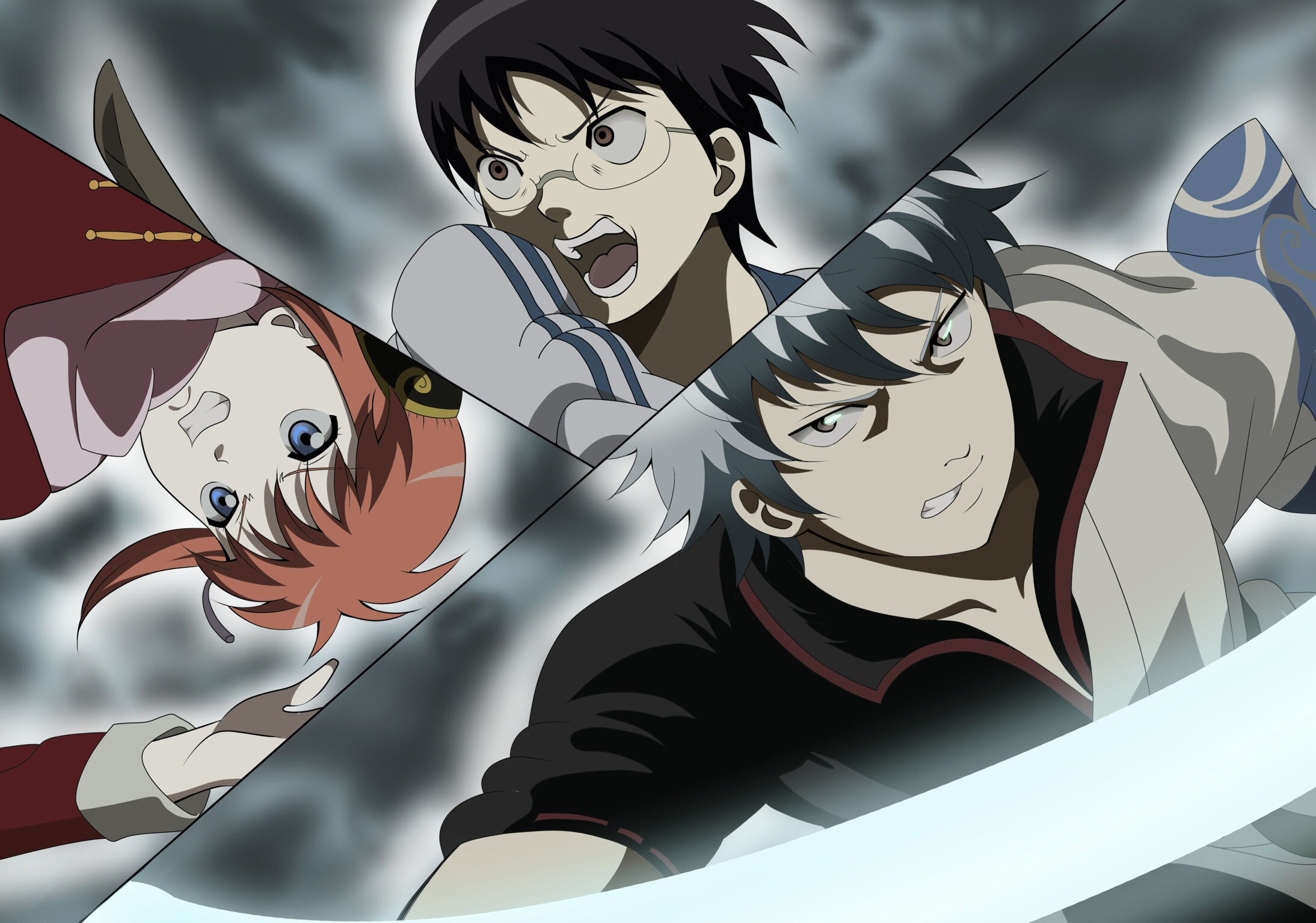 Kagura, Shinpachi, and Gintoki from Gintama HD Wallpaper