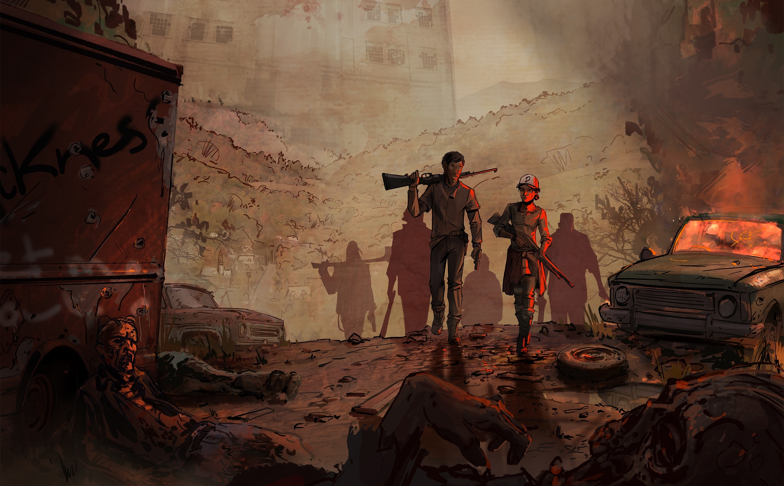 Clementine and survivors in The Walking Dead HD Wallpaper