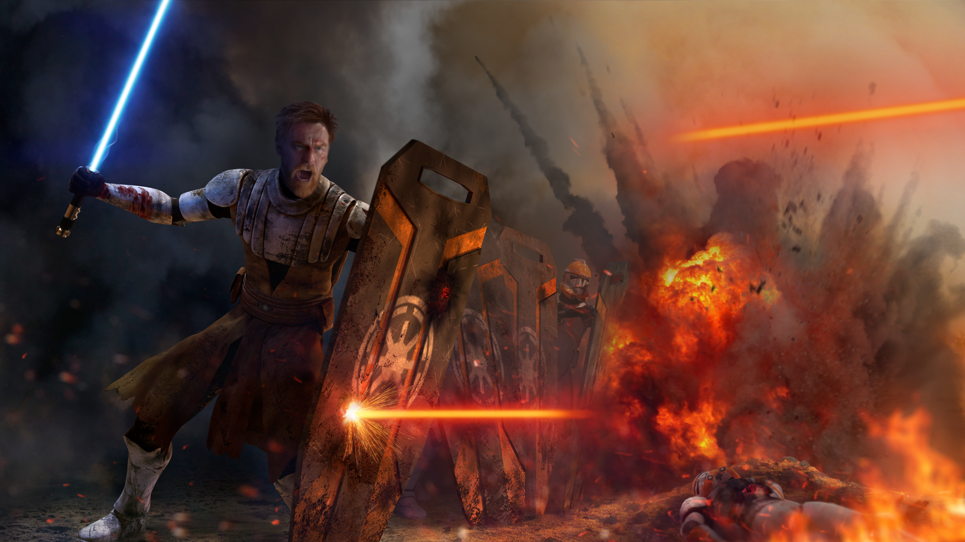 Obi-Wan Kenobi from Star Wars in battle HD Wallpaper