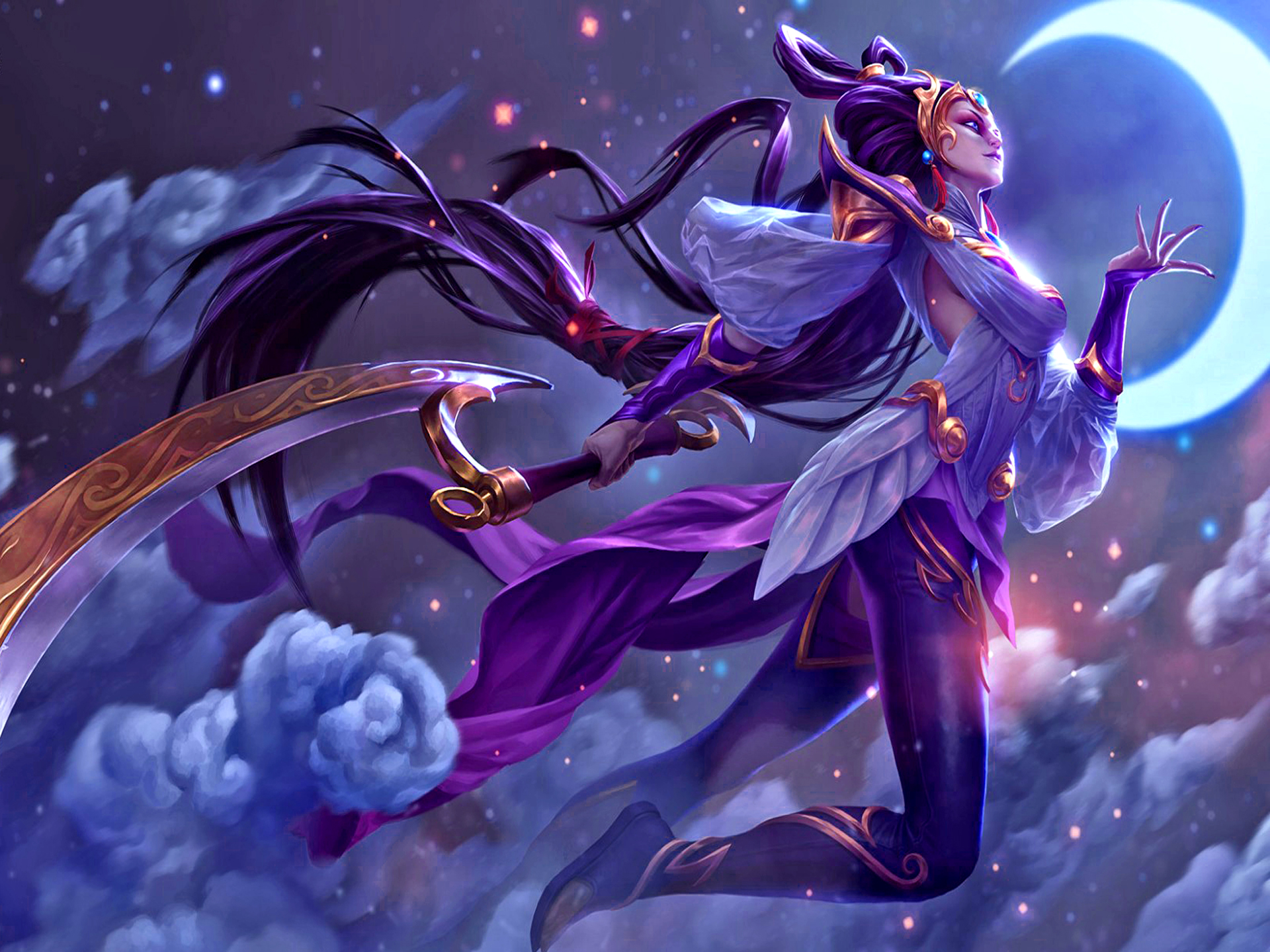 Diana from League of Legends with a crescent moon HD Wallpaper