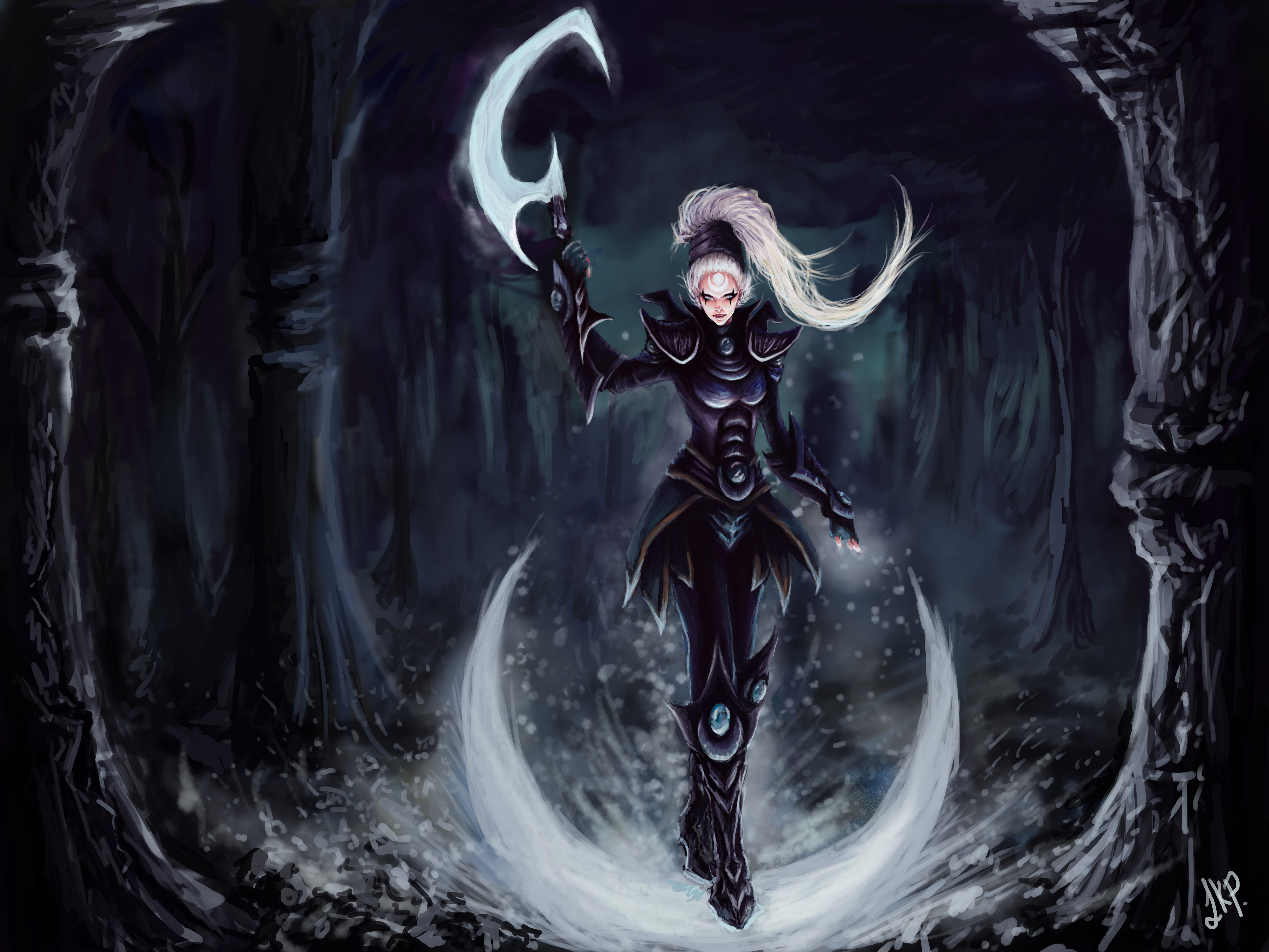 Diana from League of Legends in a dark cave HD Wallpaper