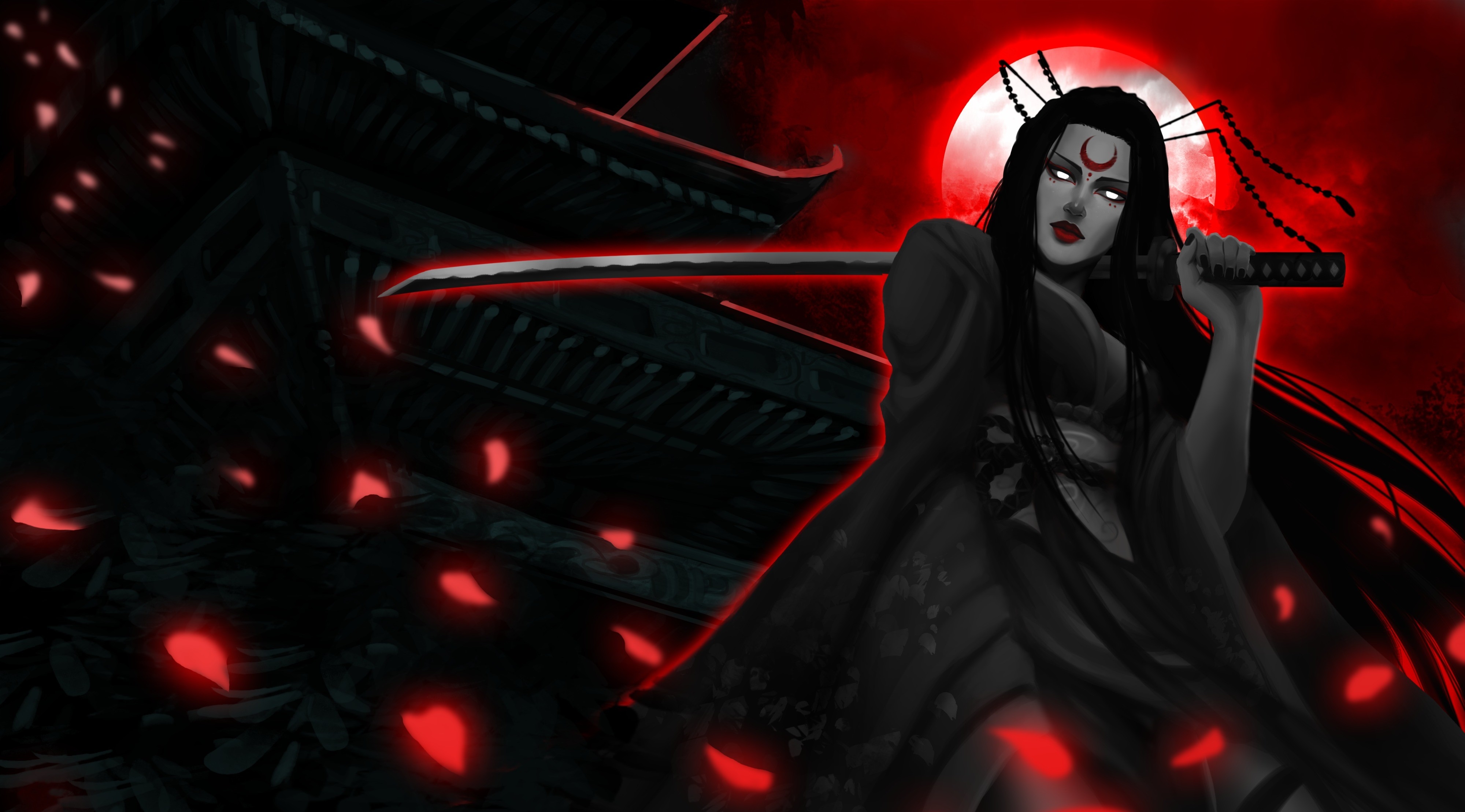 Diana from League of Legends with a Katana HD Wallpaper