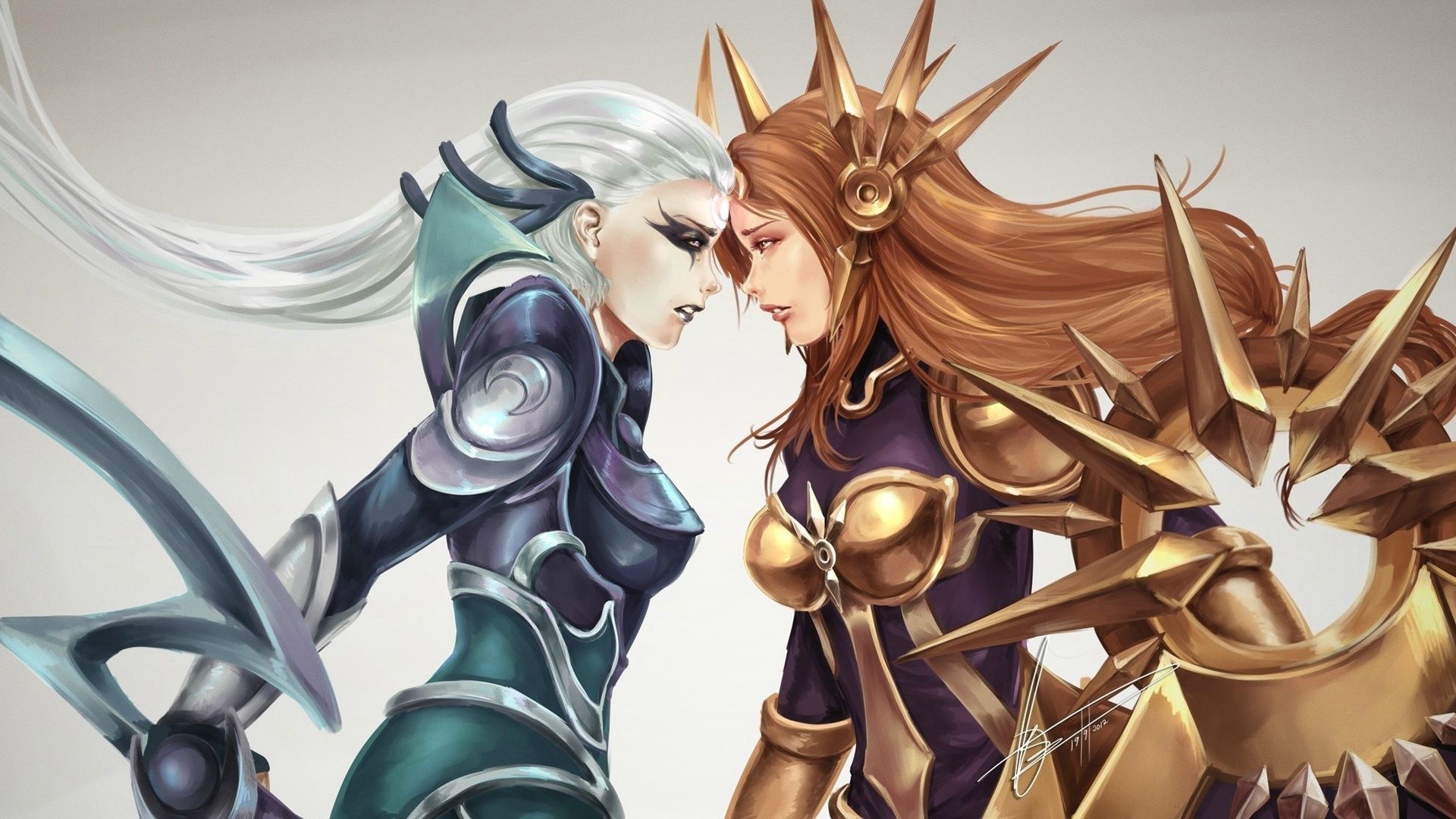 Diana from League of Legends facing another champion HD Wallpaper