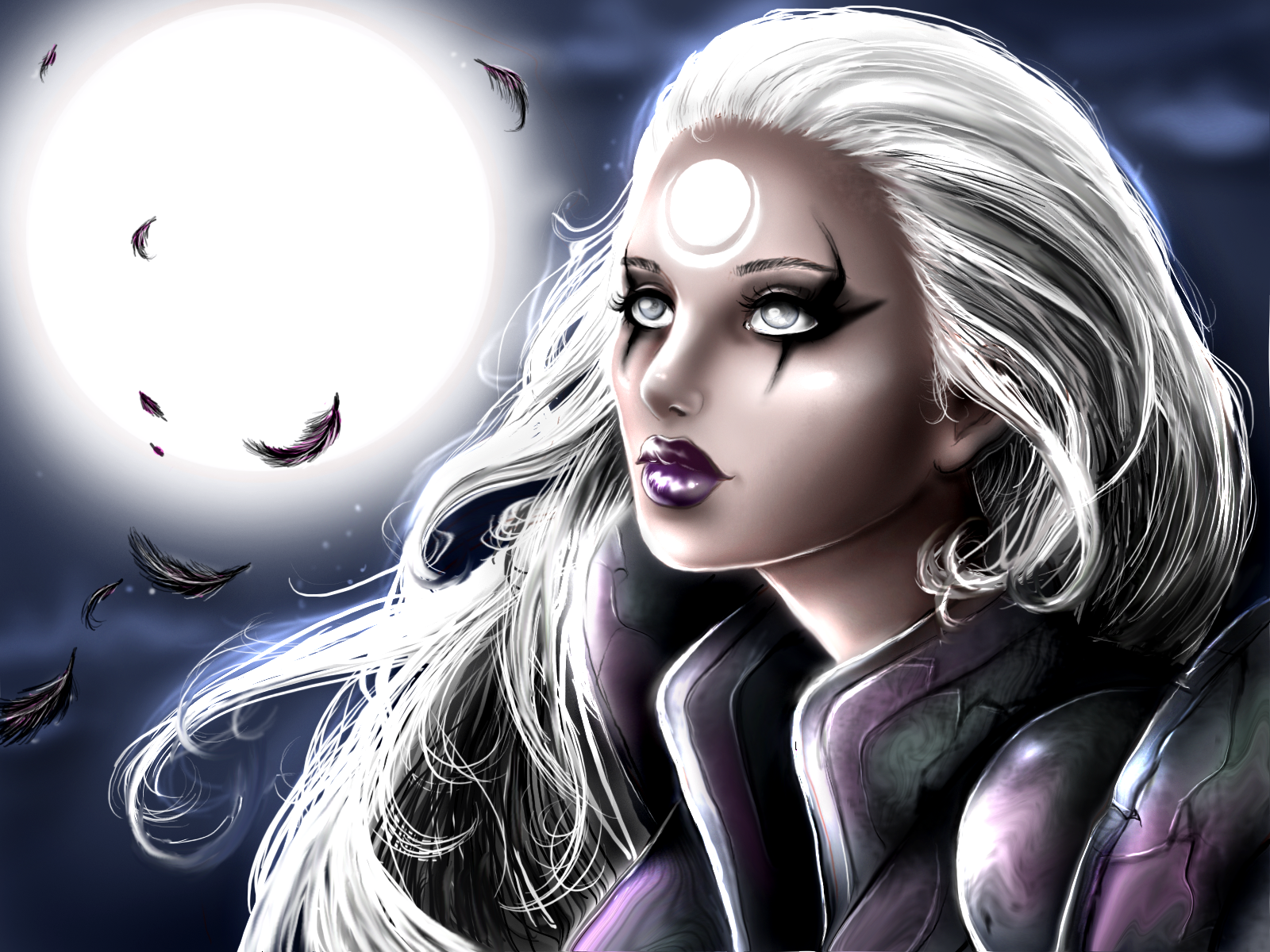 Diana from League of Legends with Moon and Feathers HD Wallpaper