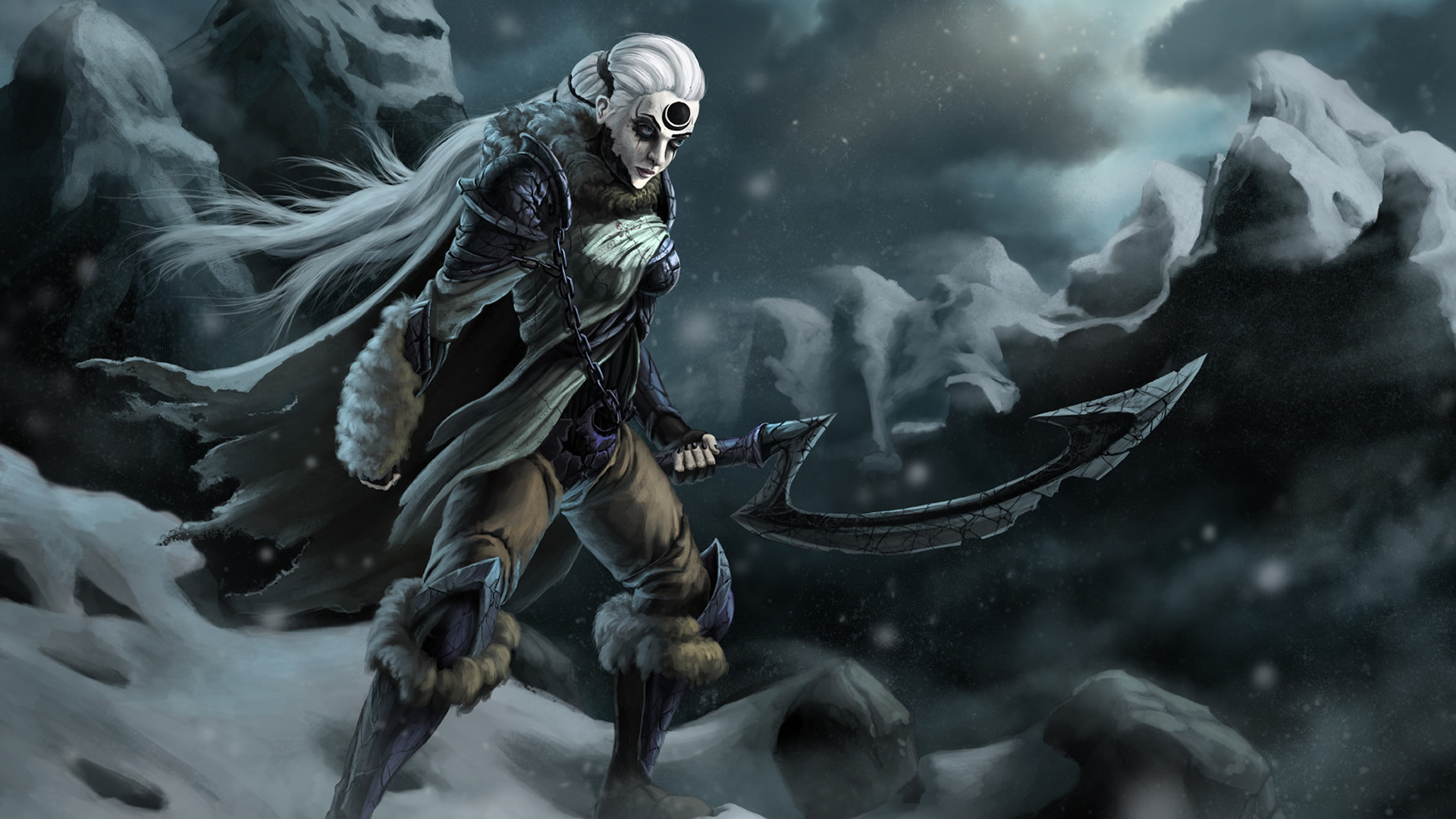 Diana from League of Legends in a snowy landscape HD Wallpaper