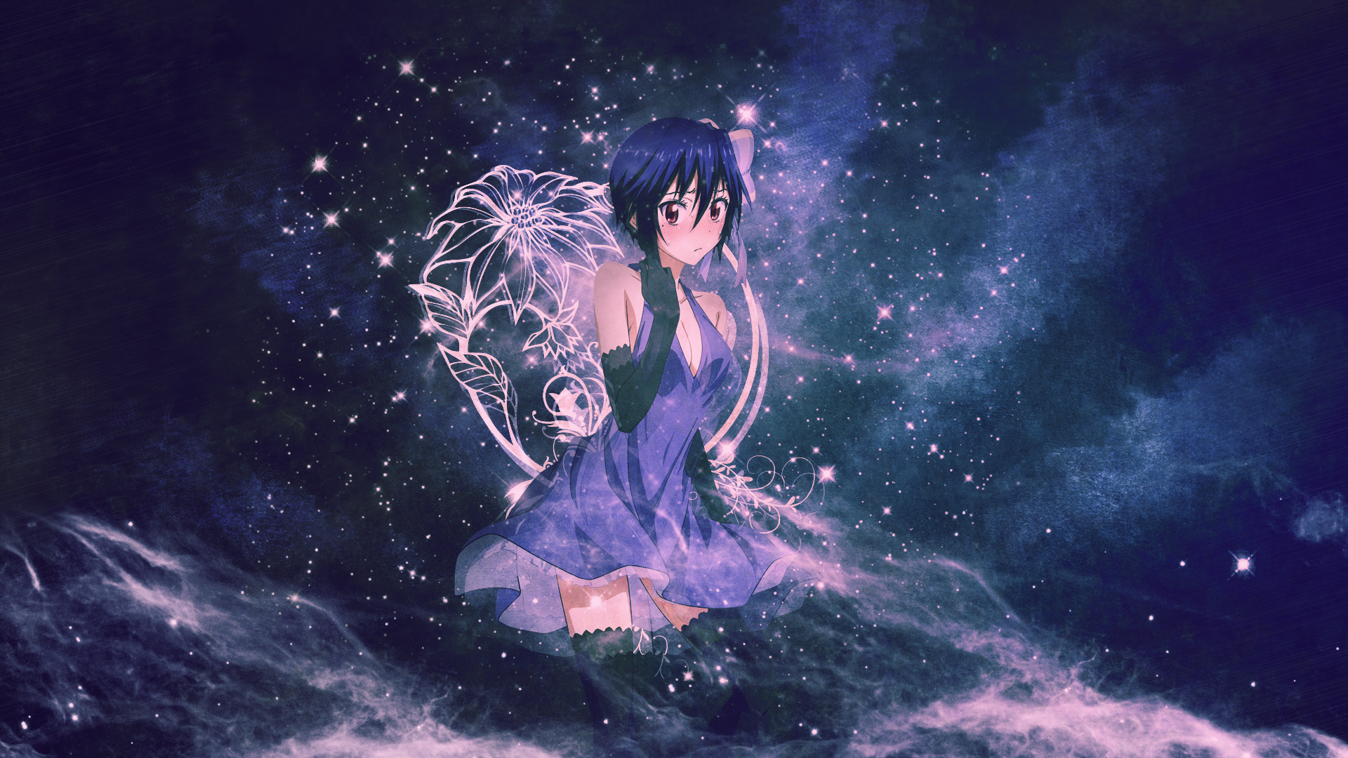 Seishirou Tsugumi in a purple dress against a starry background HD Wallpaper
