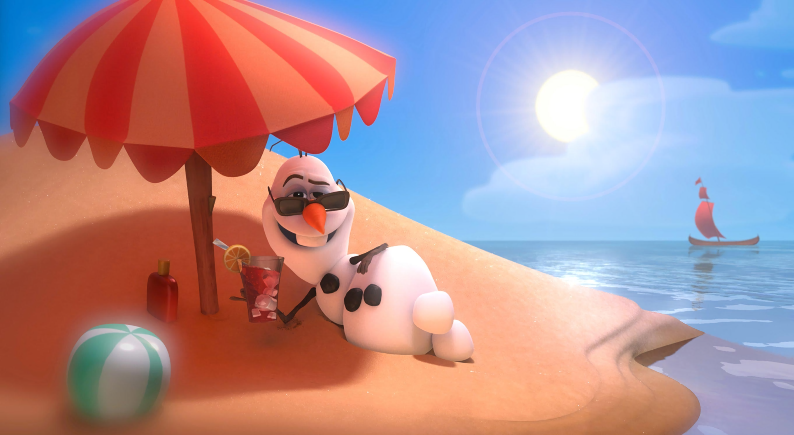 Olaf from Frozen on a beach HD Wallpaper