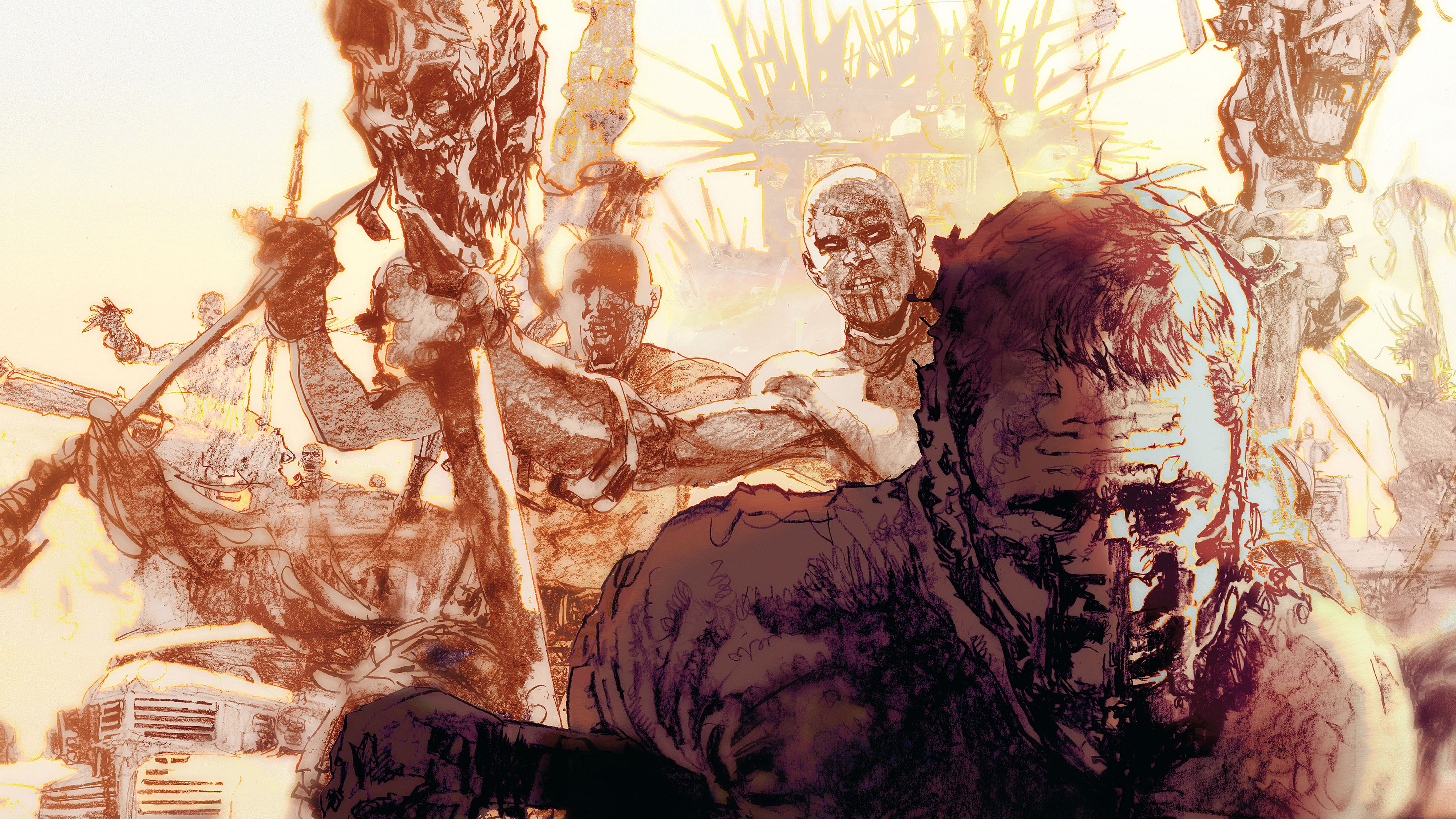 Max Rockatansky and War Boys in a desert landscape HD Wallpaper