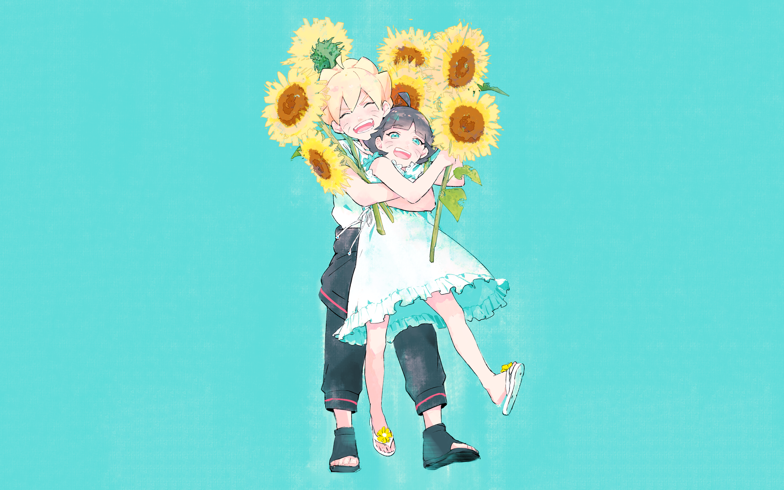 Himawari Uzumaki and Boruto Uzumaki with Sunflowers HD Wallpaper