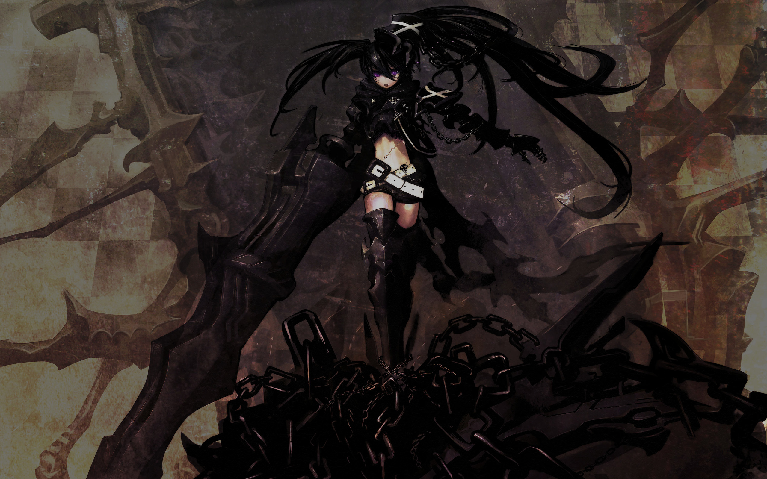 Black Rock Shooter with large weapon and chains HD Wallpaper