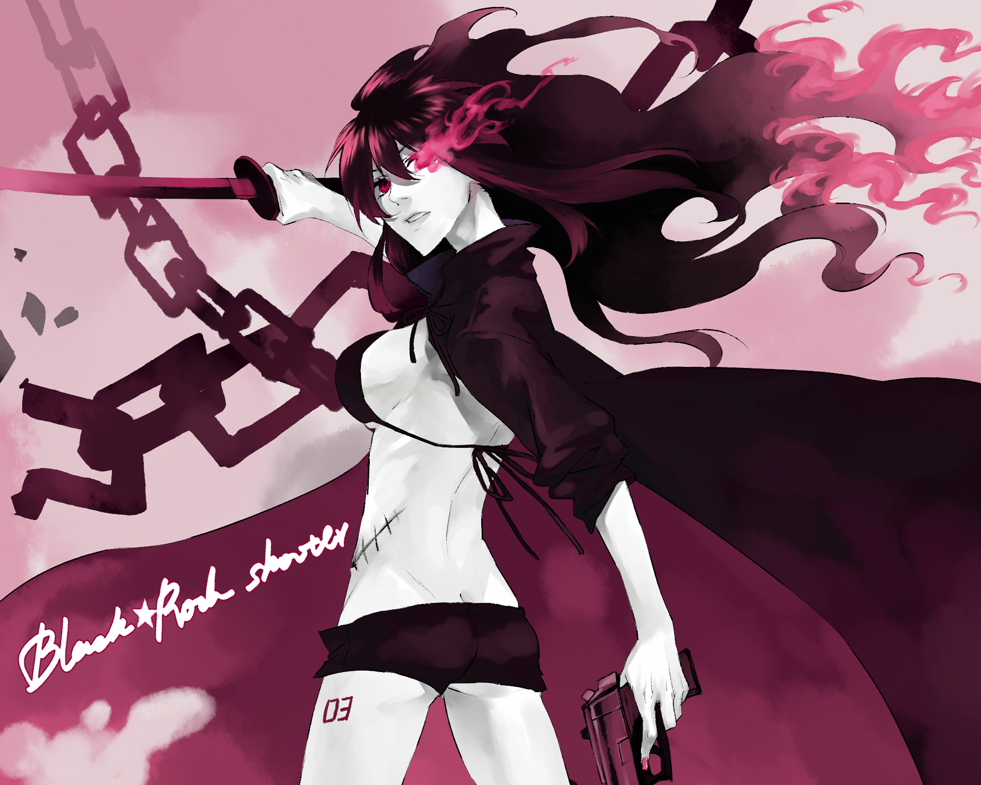 Black Rock Shooter with Sword and Gun HD Wallpaper