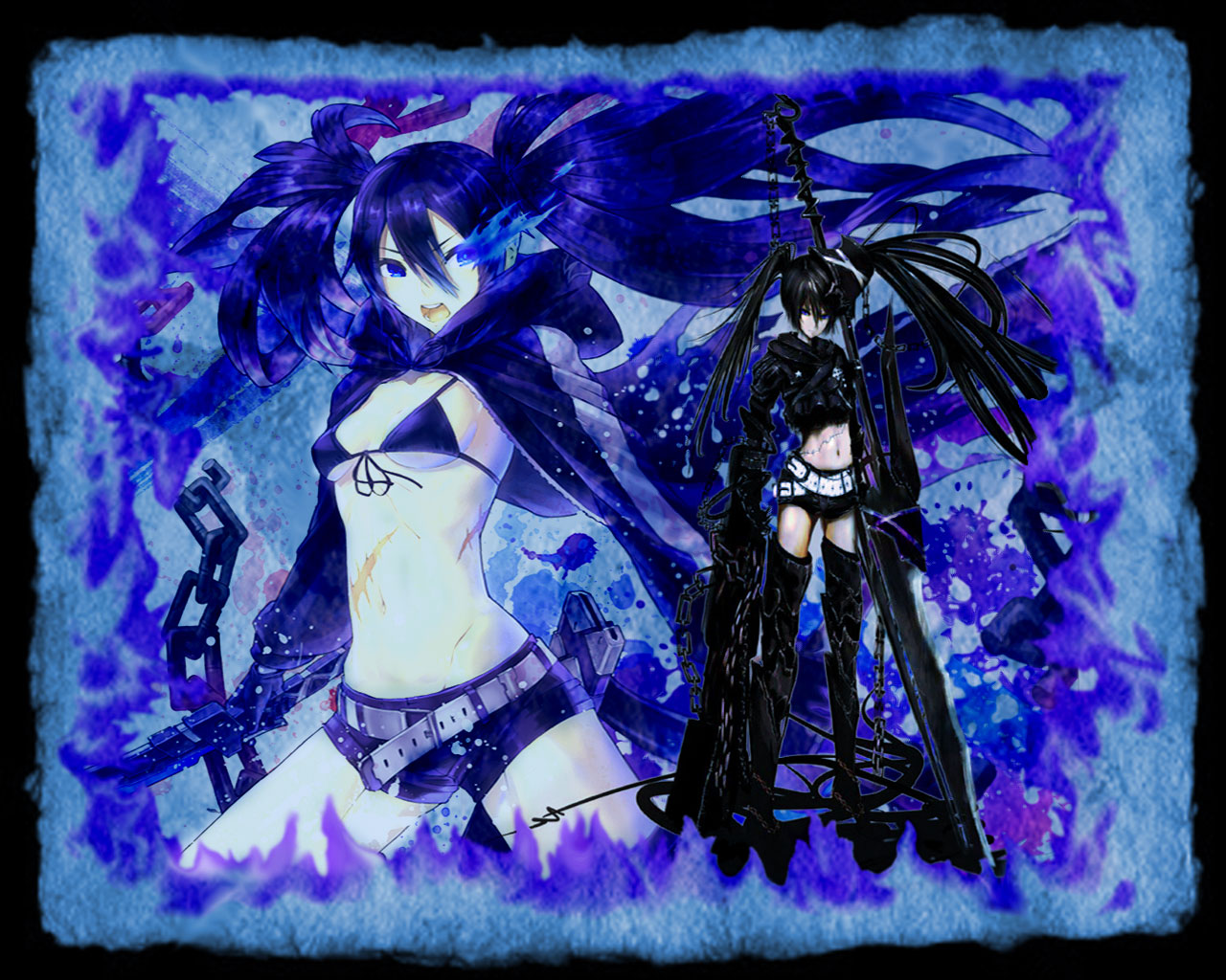 Black Rock Shooter with blue flames HD Wallpaper