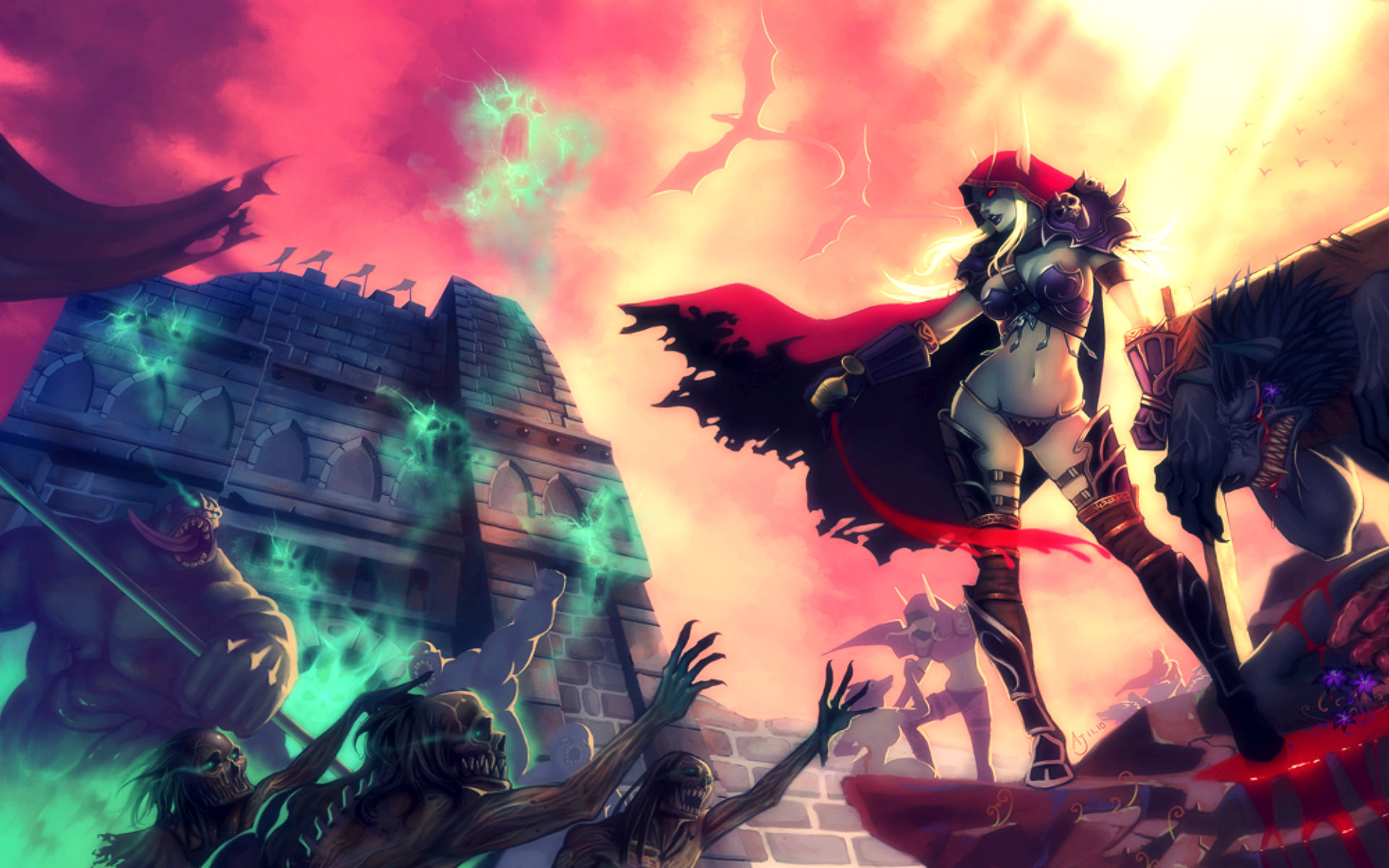Sylvanas Windrunner from Warcraft with undead army HD Wallpaper