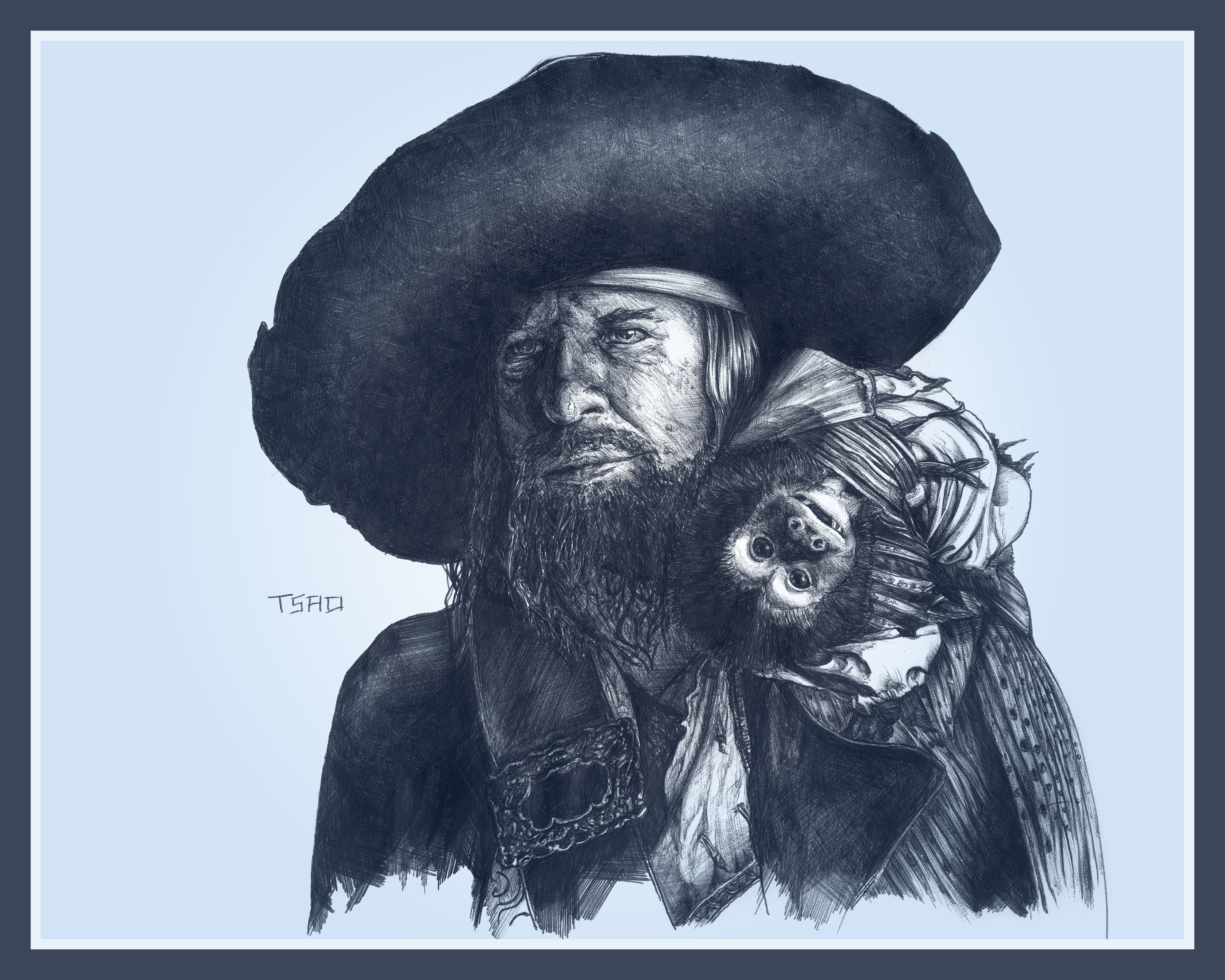 Hector Barbossa with monkey HD Wallpaper