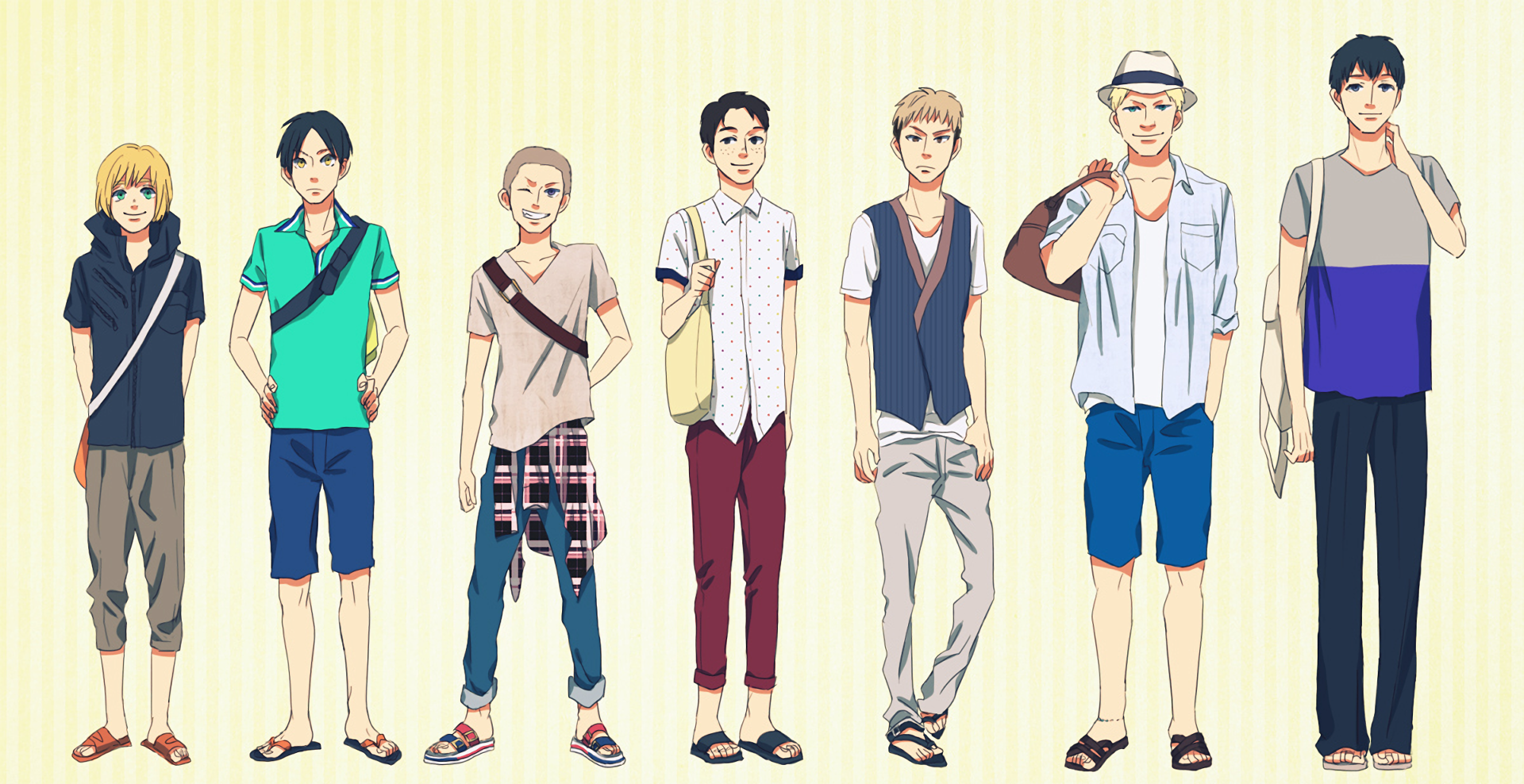 Group of young men in casual summer outfits HD Wallpaper