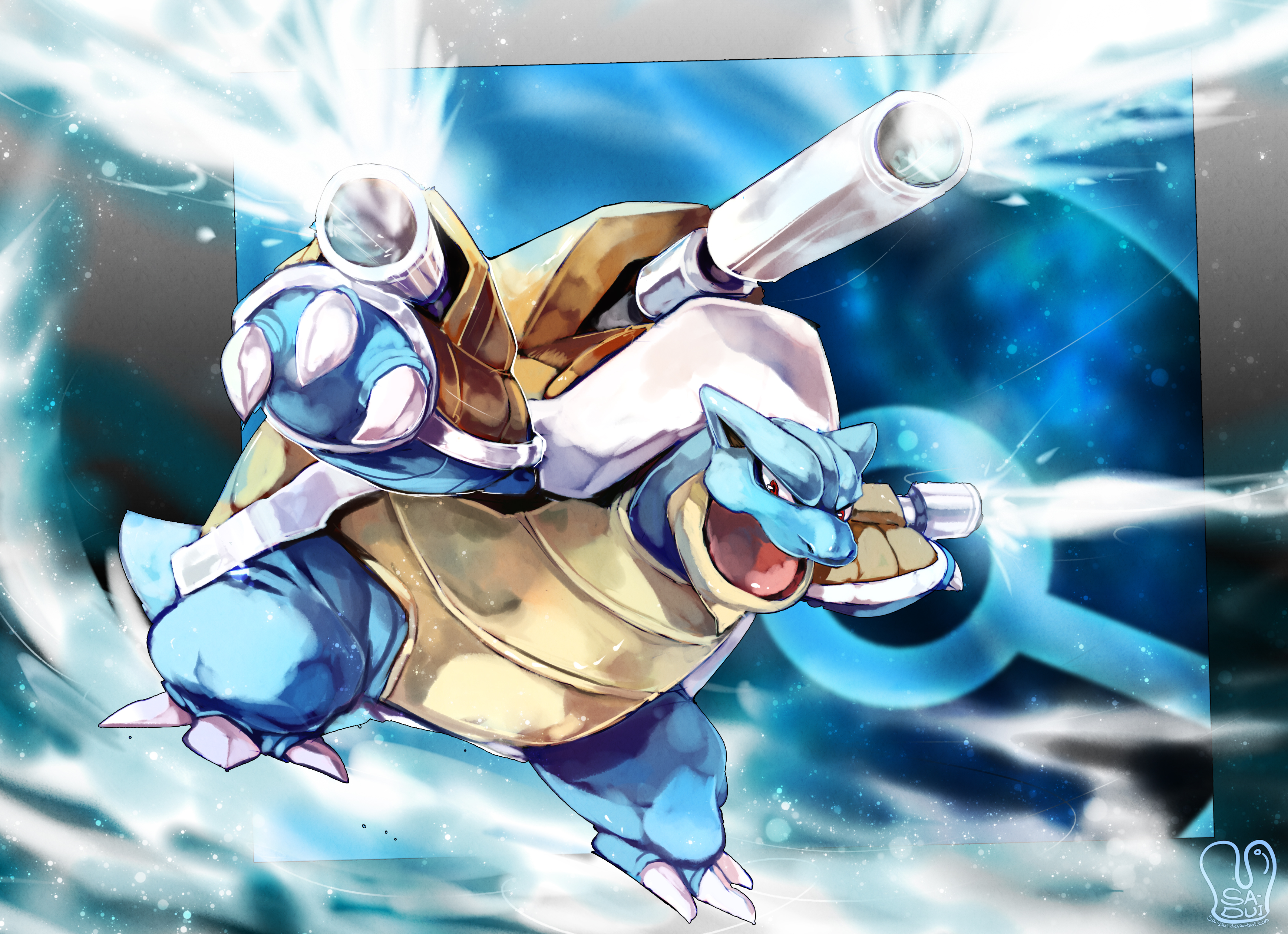 Blastoise from Pokemon firing water cannons HD Wallpaper