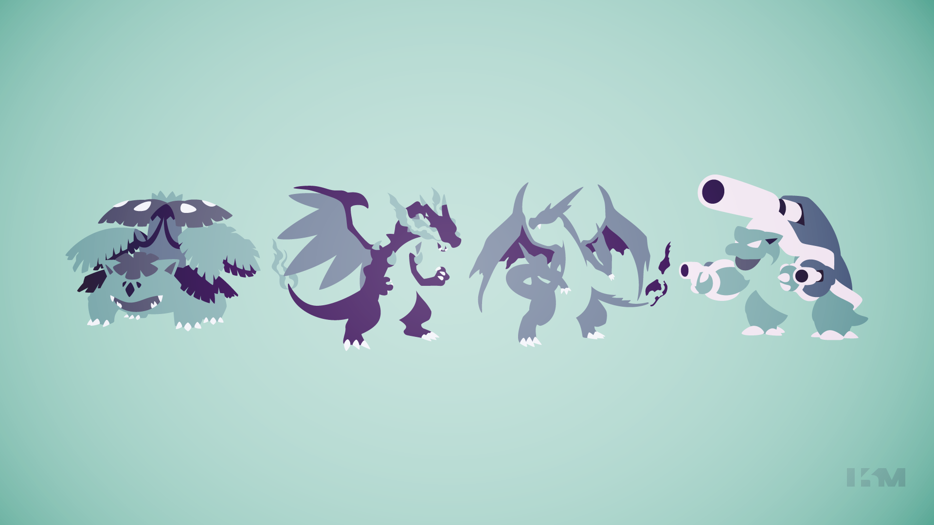 Pokemon evolutions: Venusaur, Charizard, and Blastoise HD Wallpaper