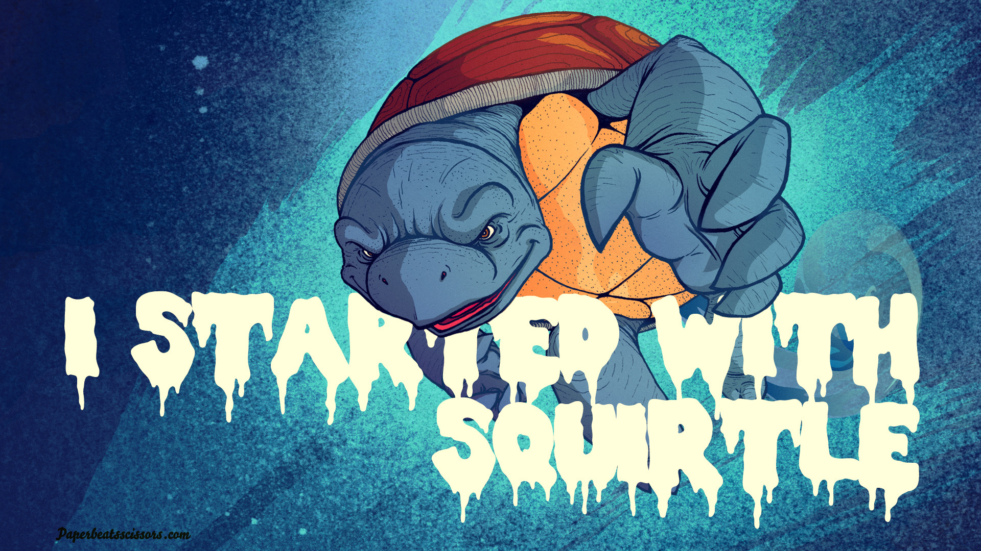 Squirtle from Pokemon with text I Started With Squirtle HD Wallpaper