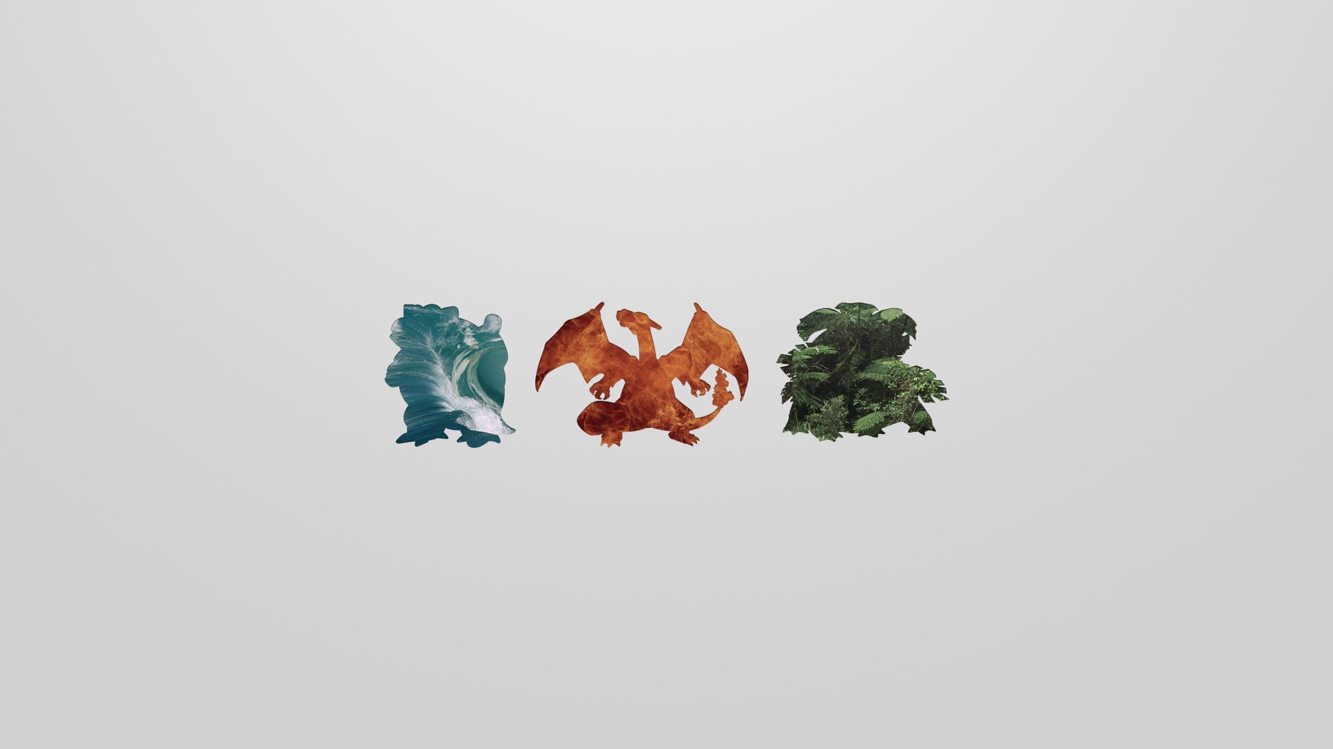 Water, Fire, and Grass Pokemon silhouettes HD Wallpaper