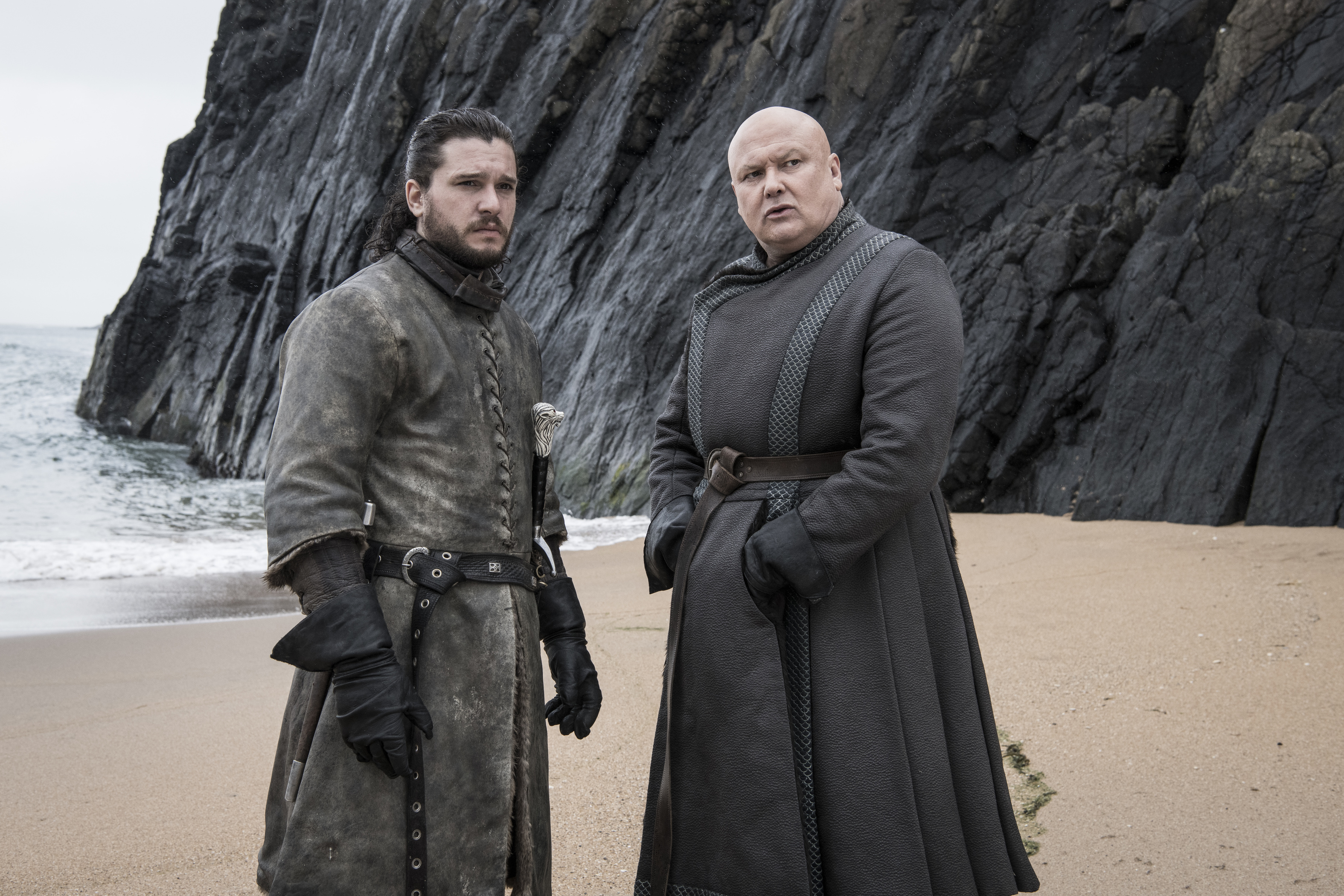 Jon Snow and Lord Varys on a beach HD Wallpaper