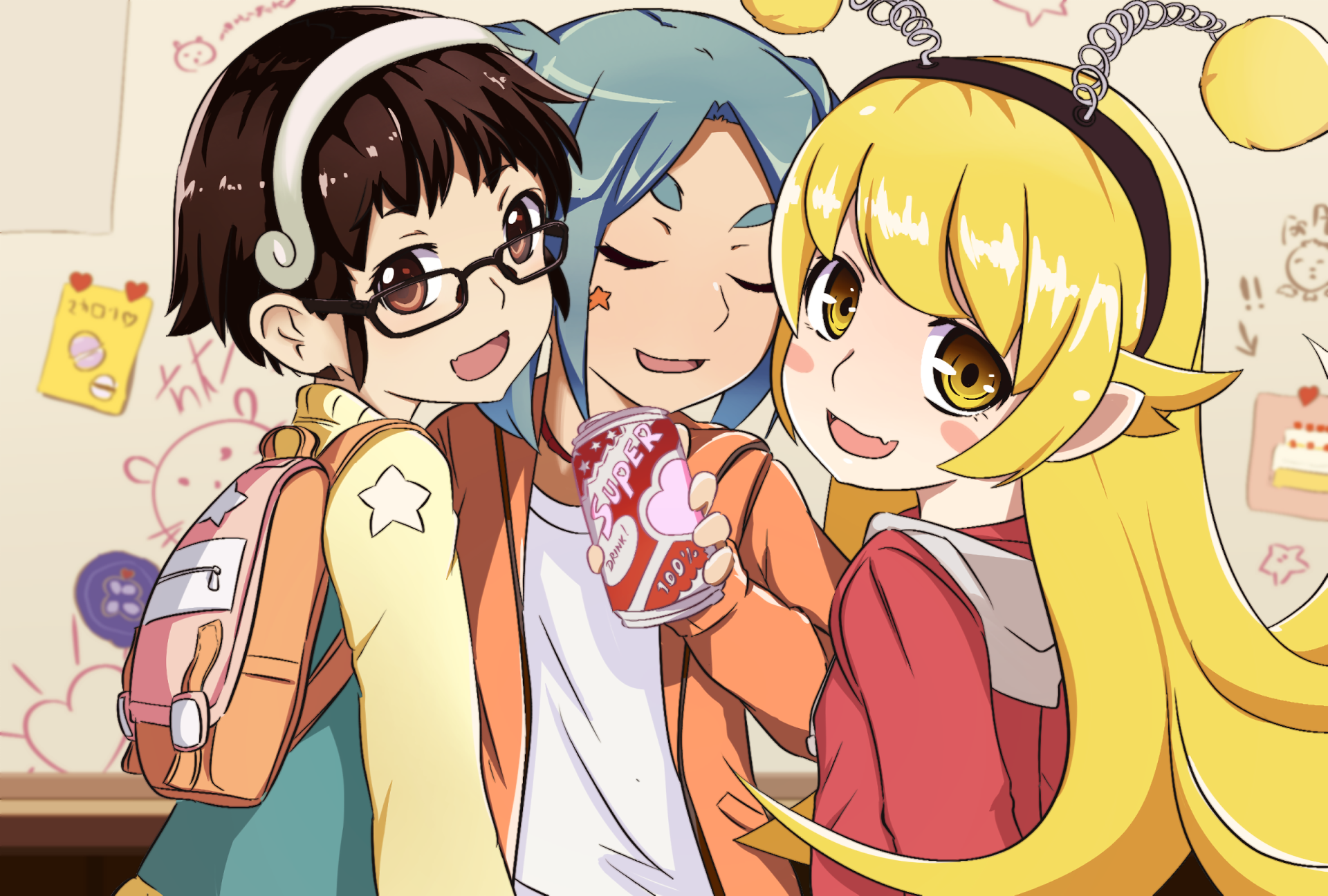 Yotsugi Ononoki and friends sharing a drink HD Wallpaper
