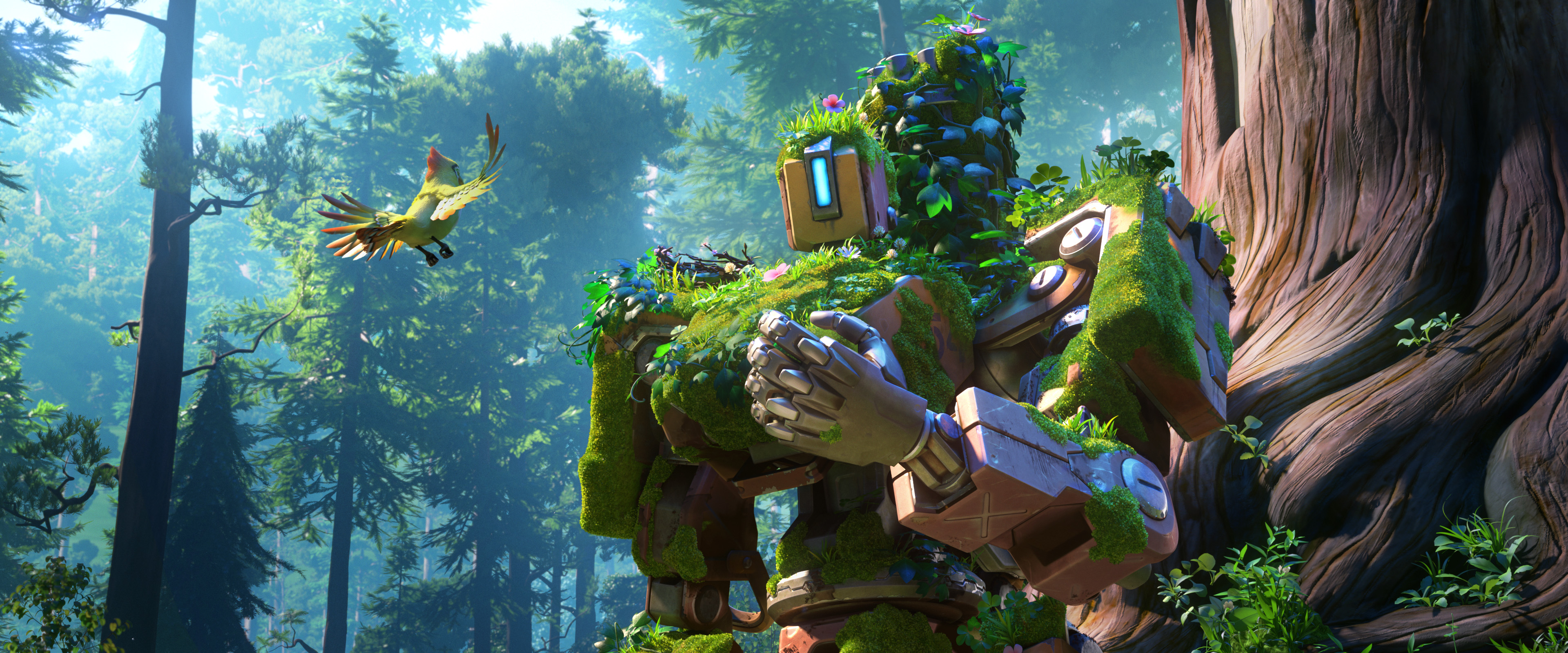 Bastion from Overwatch in a forest HD Wallpaper