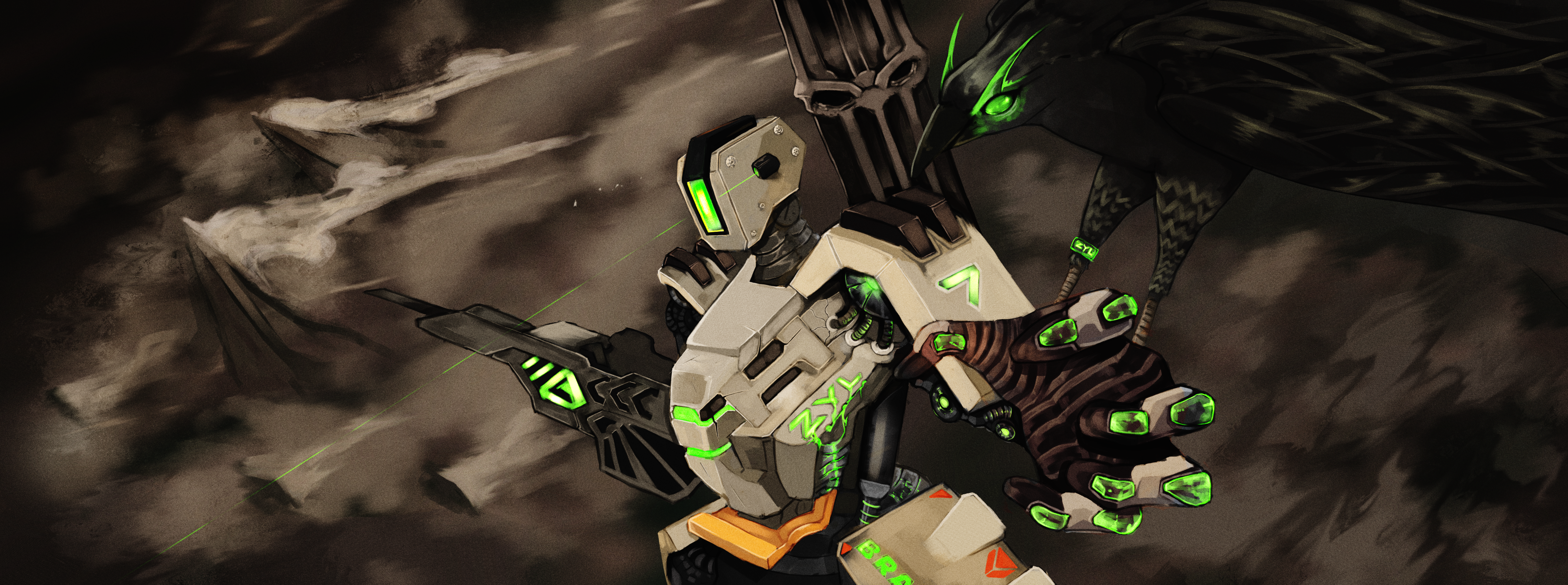 Bastion from Overwatch with a bird HD Wallpaper